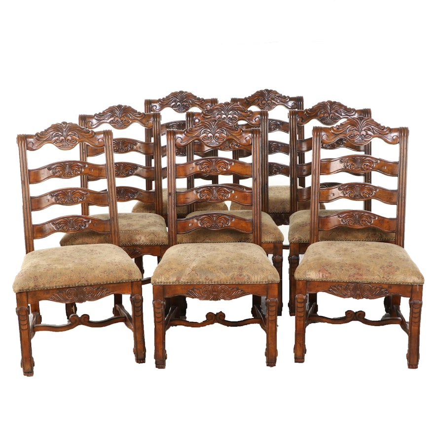 Set of Eight Louis XIII Style Carved Wood Dining Side Chairs