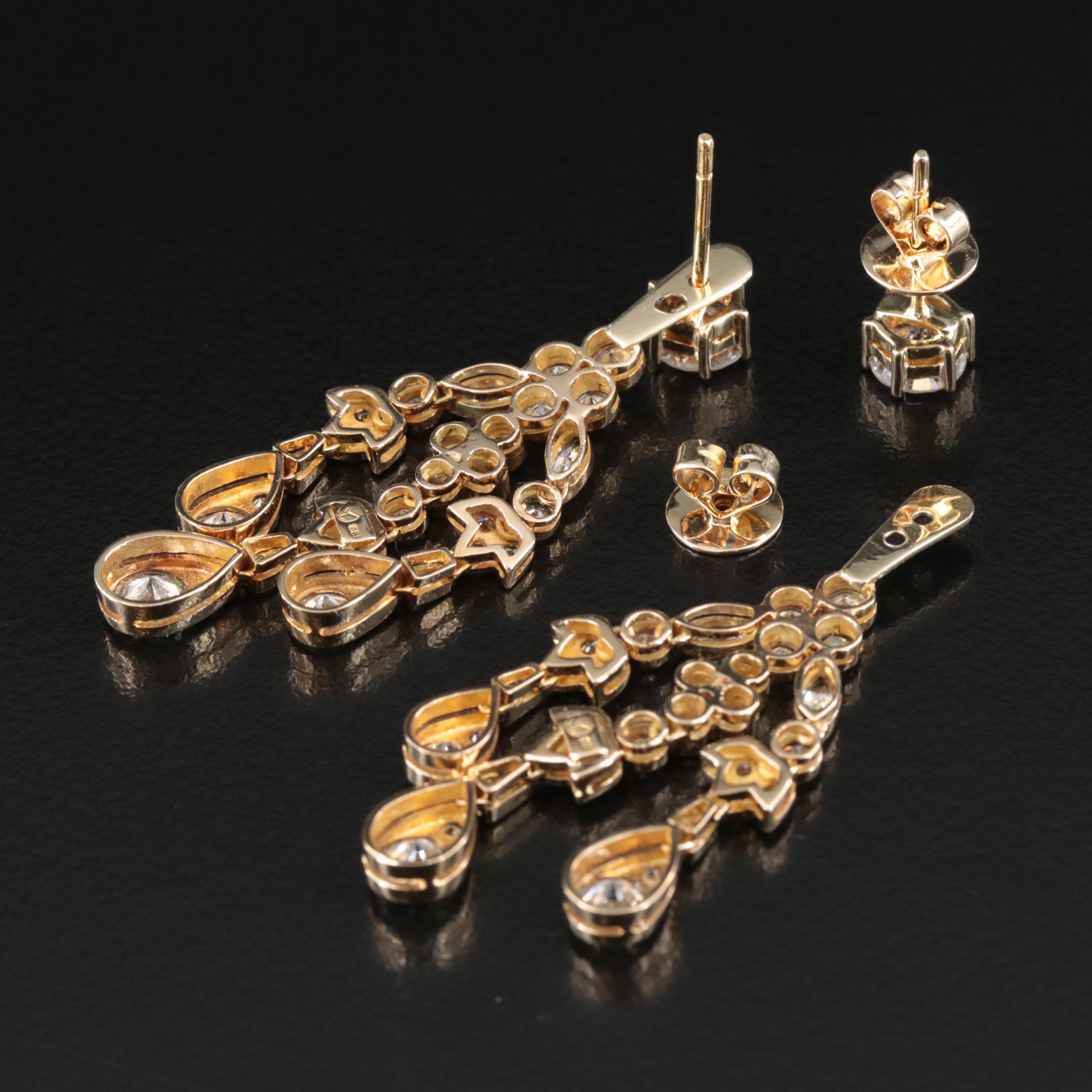14K 6.73 CTW Diamond Stud and Girandole Enhancer Earring Set