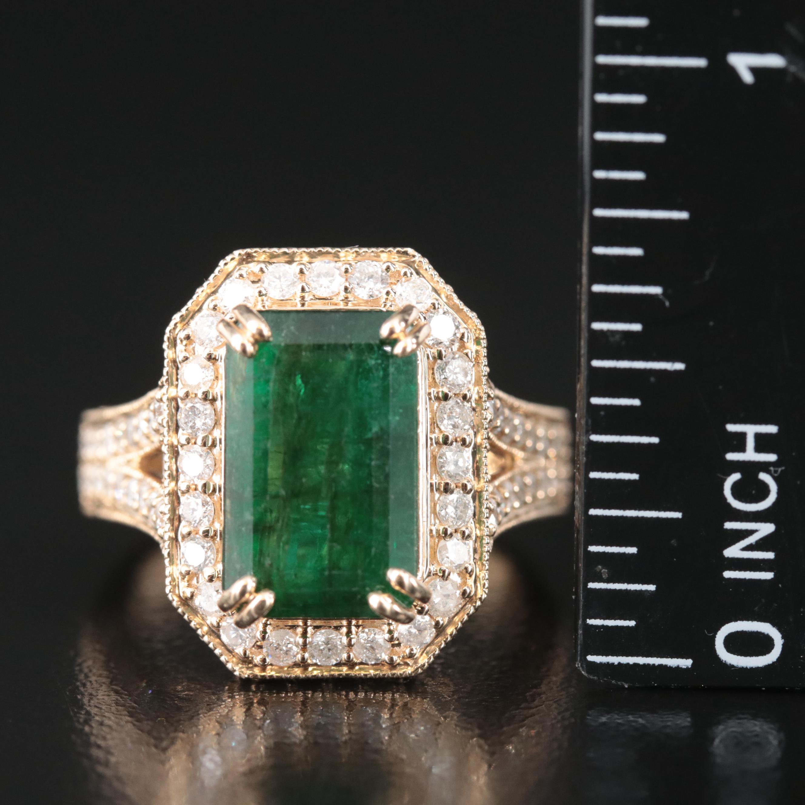 Ellanza 14K 4.25 CT Emerald and 1.46 CTW Diamond Ring