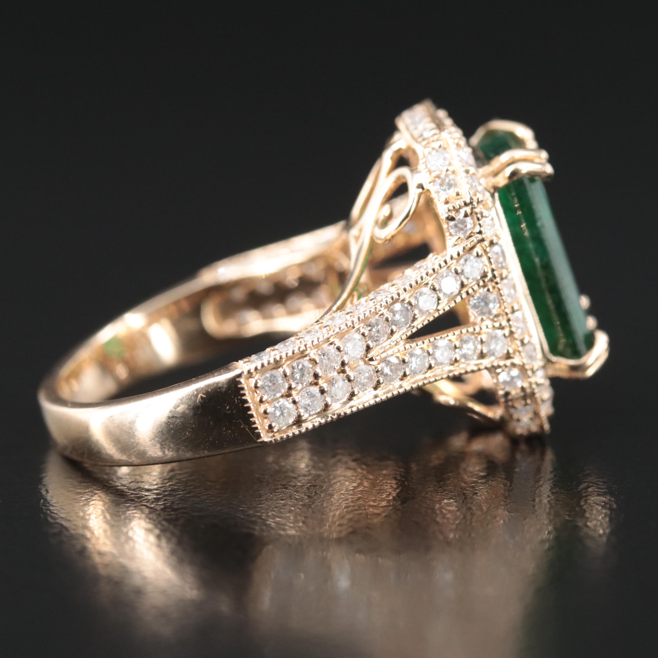 Ellanza 14K 4.25 CT Emerald and 1.46 CTW Diamond Ring