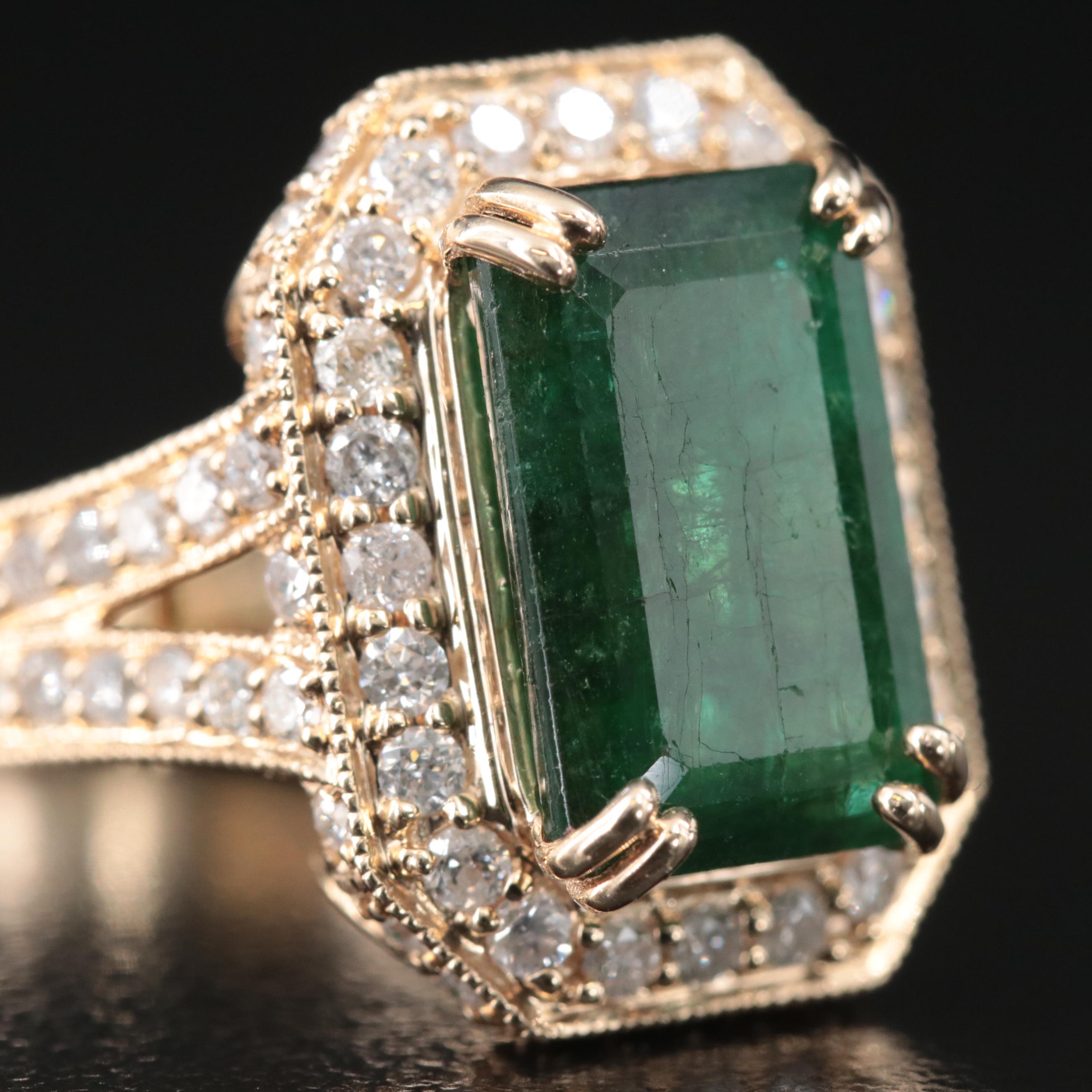Ellanza 14K 4.25 CT Emerald and 1.46 CTW Diamond Ring