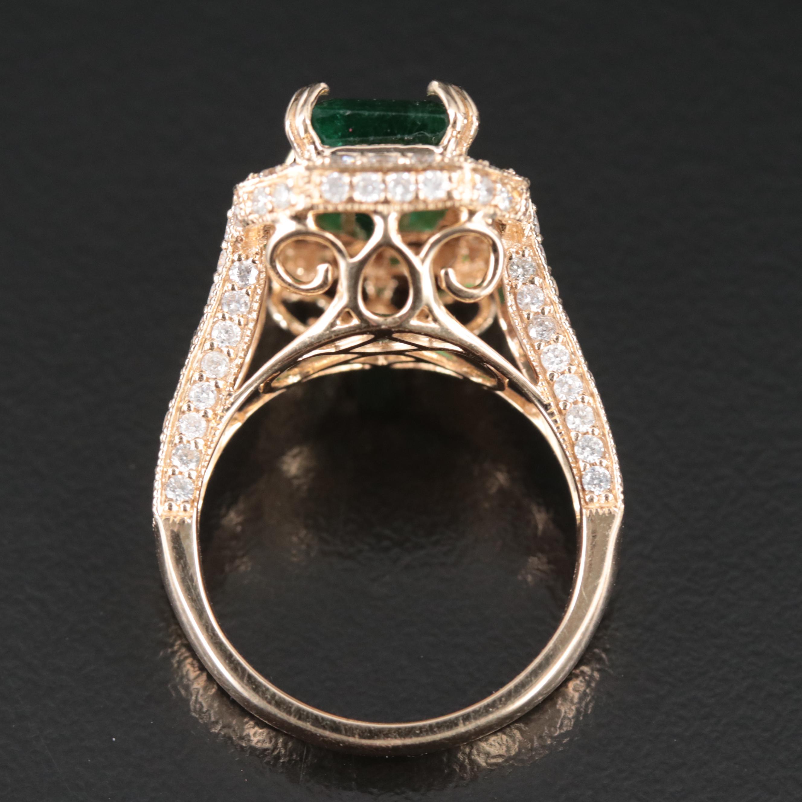 Ellanza 14K 4.25 CT Emerald and 1.46 CTW Diamond Ring