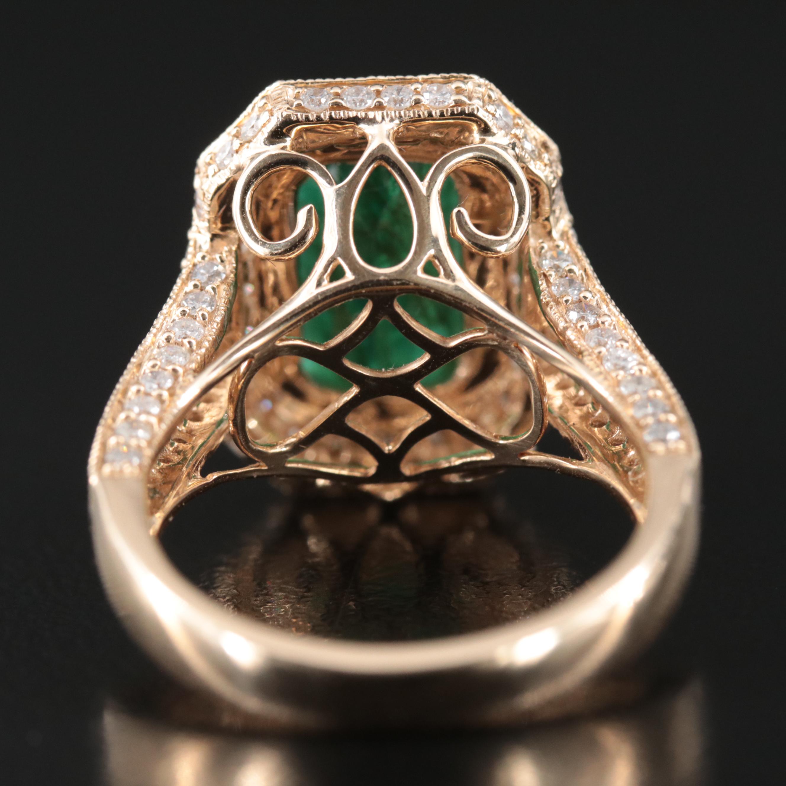 Ellanza 14K 4.25 CT Emerald and 1.46 CTW Diamond Ring