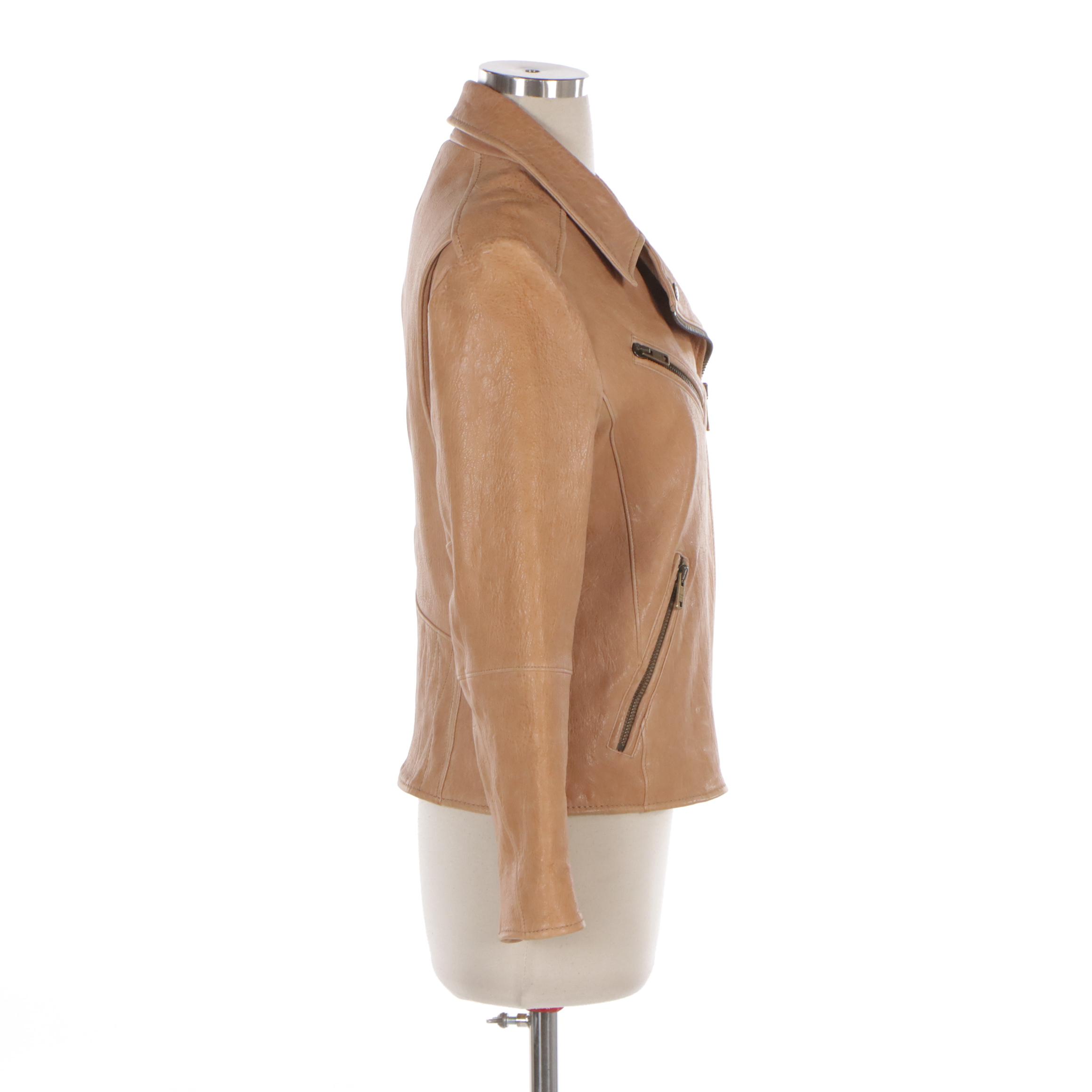 Prada Biker Jacket in Light Brown Lambskin Leather