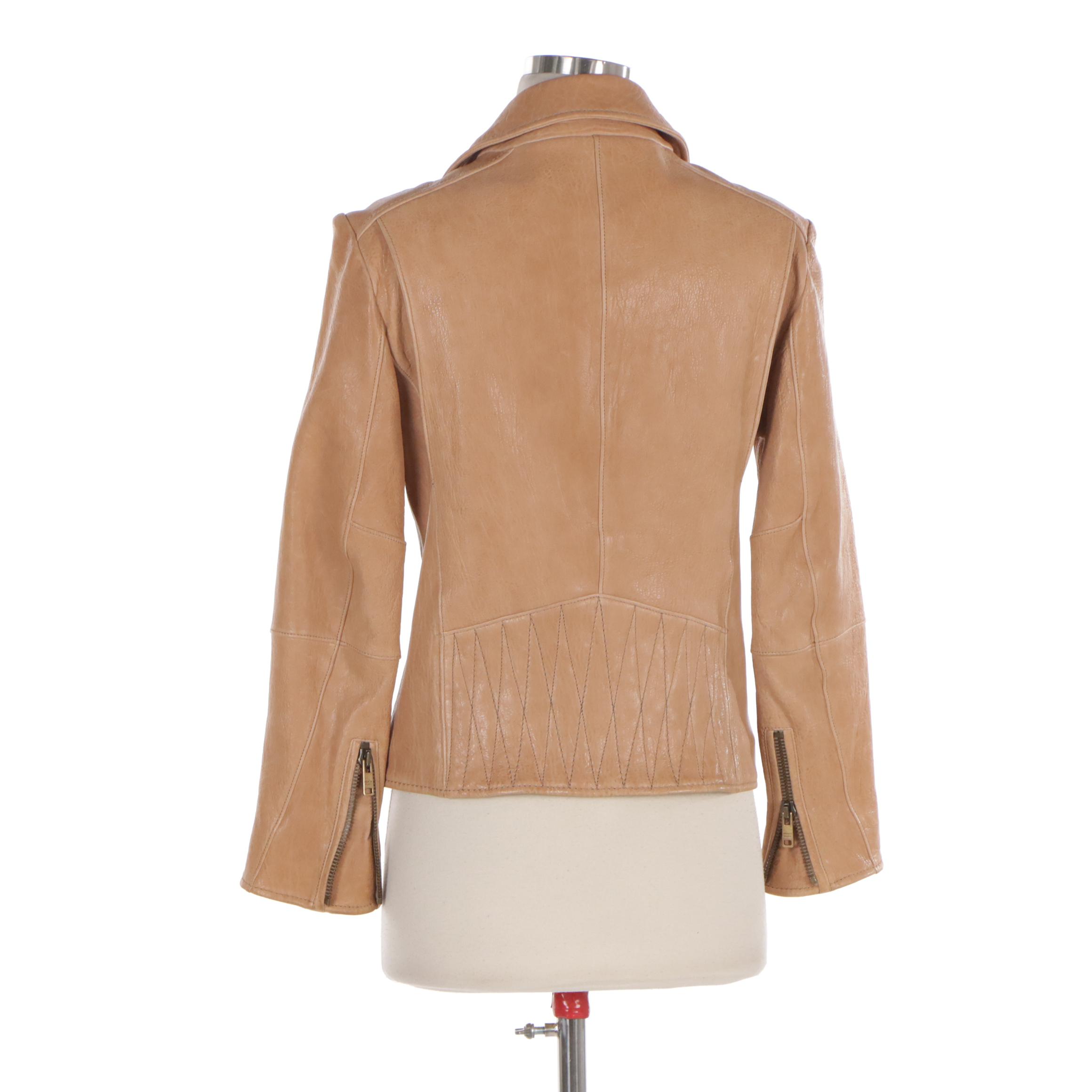Prada Biker Jacket in Light Brown Lambskin Leather