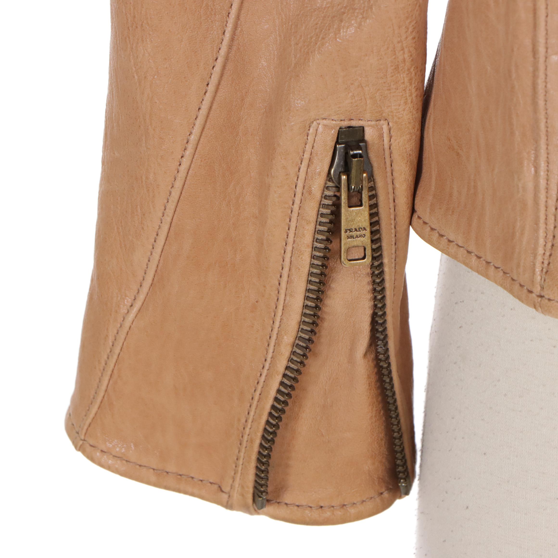 Prada Biker Jacket in Light Brown Lambskin Leather