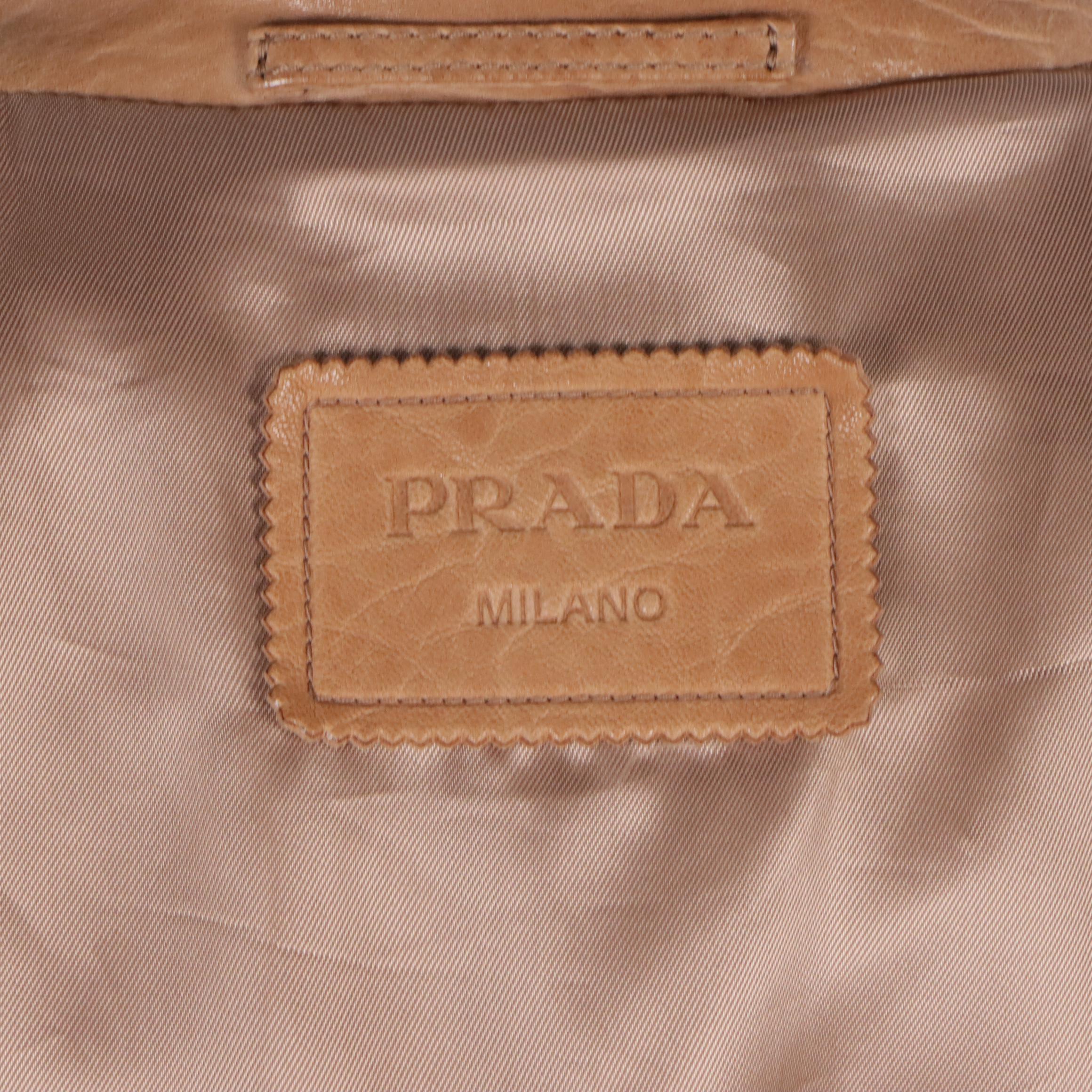 Prada Biker Jacket in Light Brown Lambskin Leather