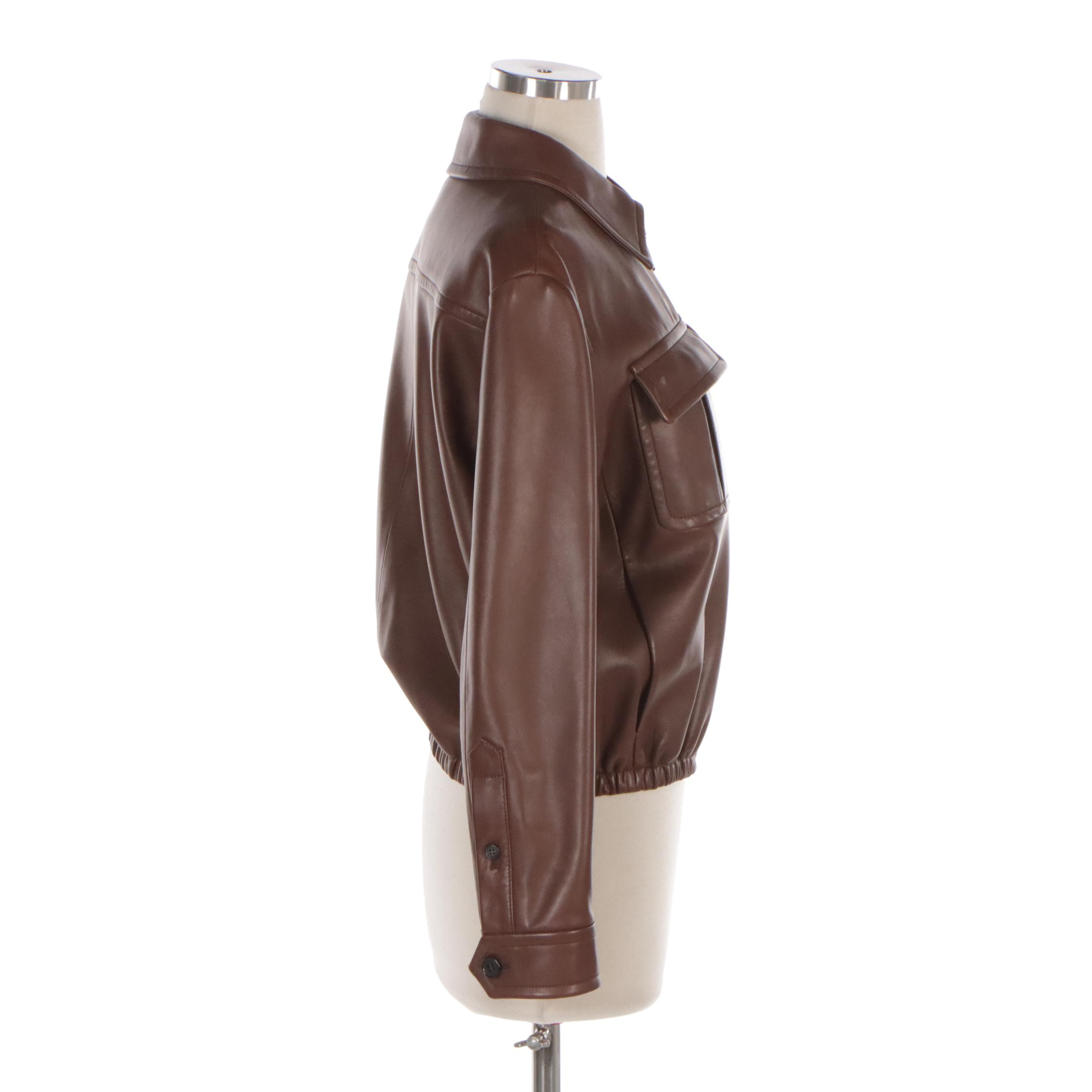 Prada Leather Jacket in Dark Brown Soft Lambskin Leather