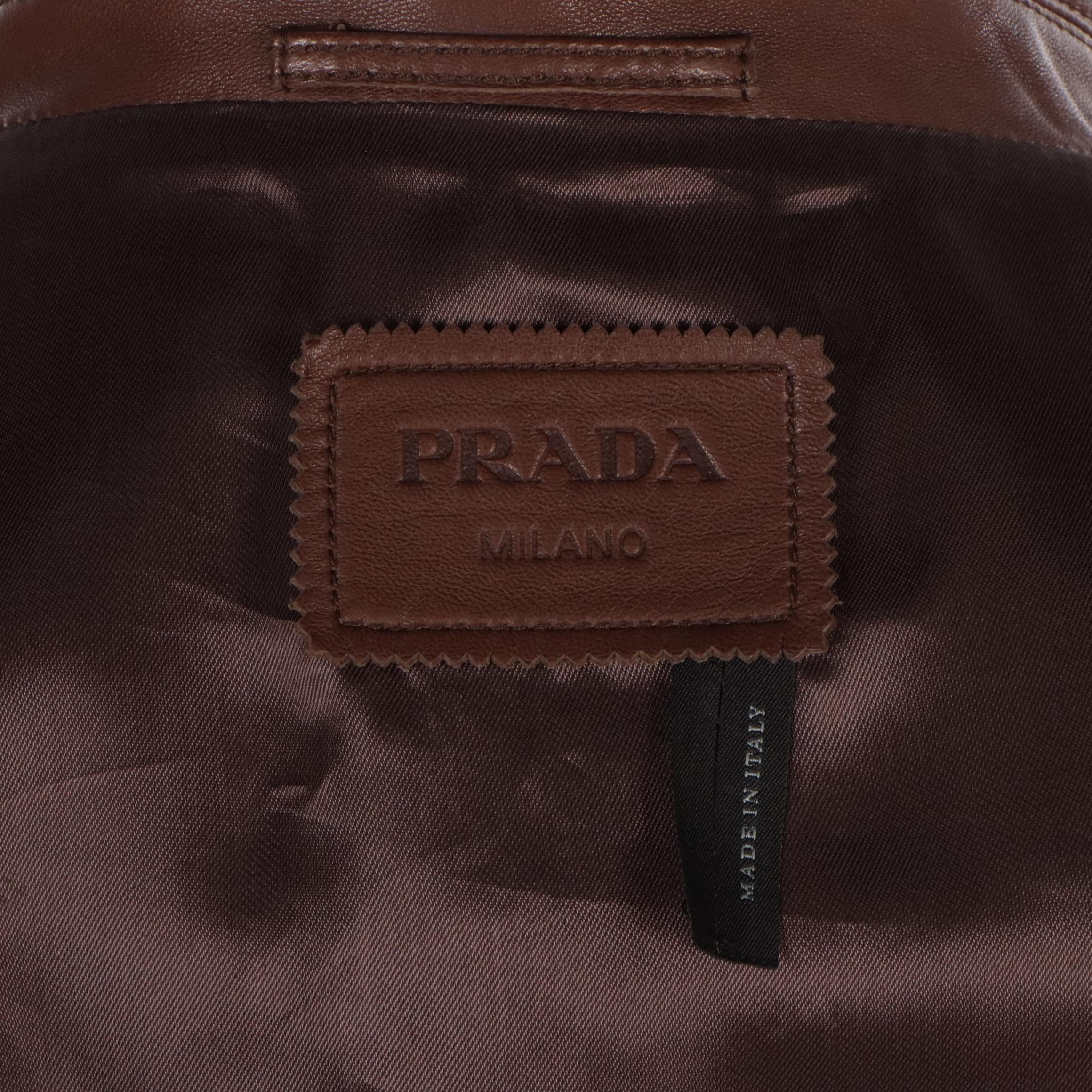 Prada Leather Jacket in Dark Brown Soft Lambskin Leather