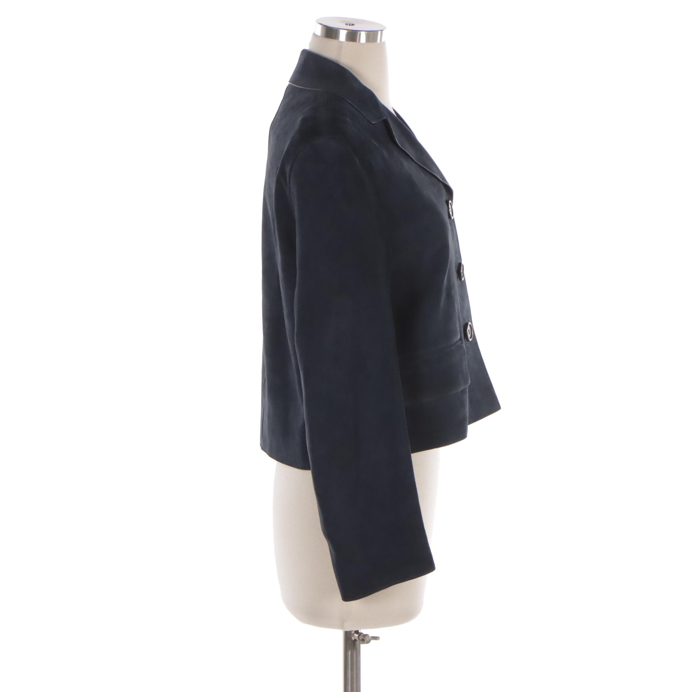 Prada Jacket in Navy Blue Suede Lambskin Leather