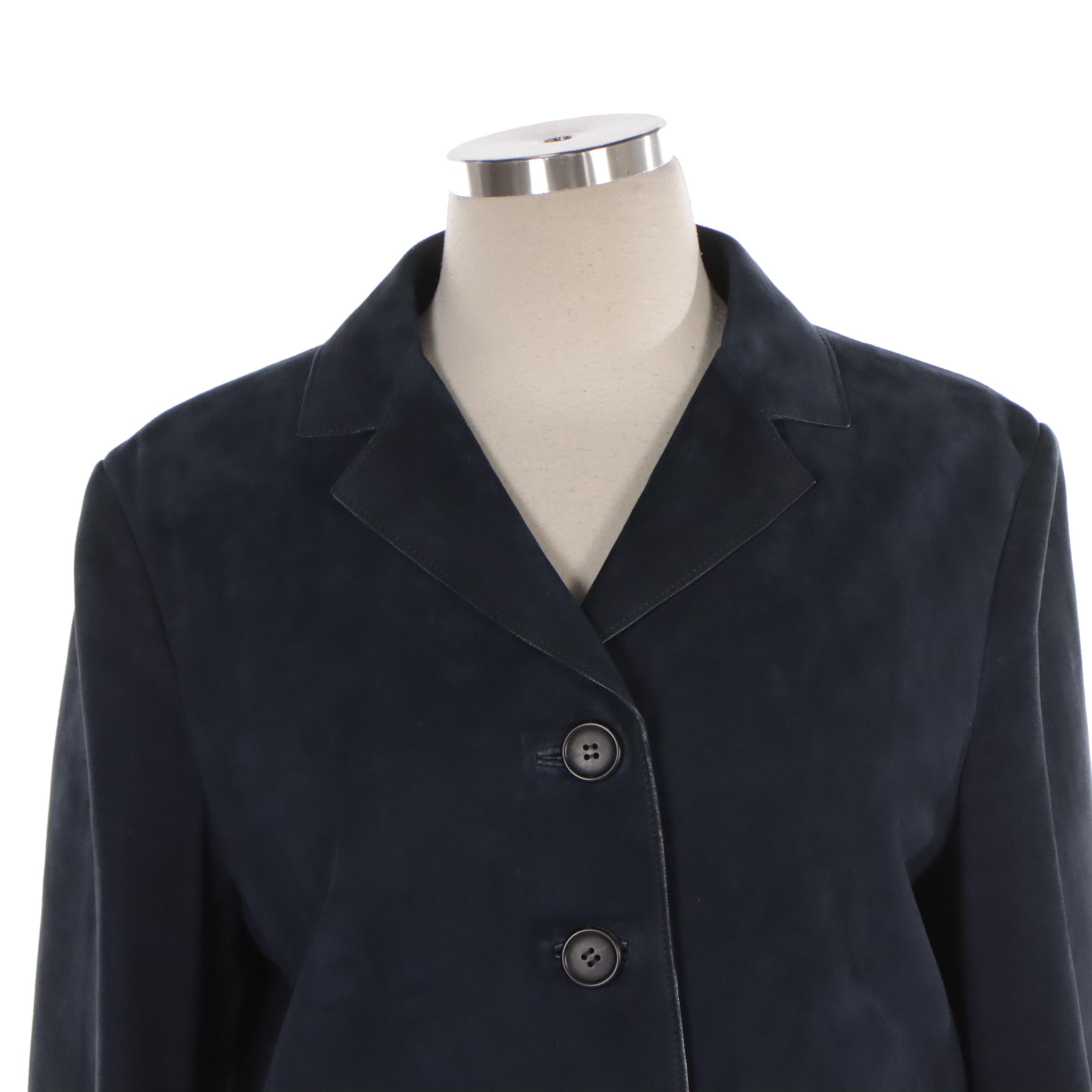 Prada Jacket in Navy Blue Suede Lambskin Leather