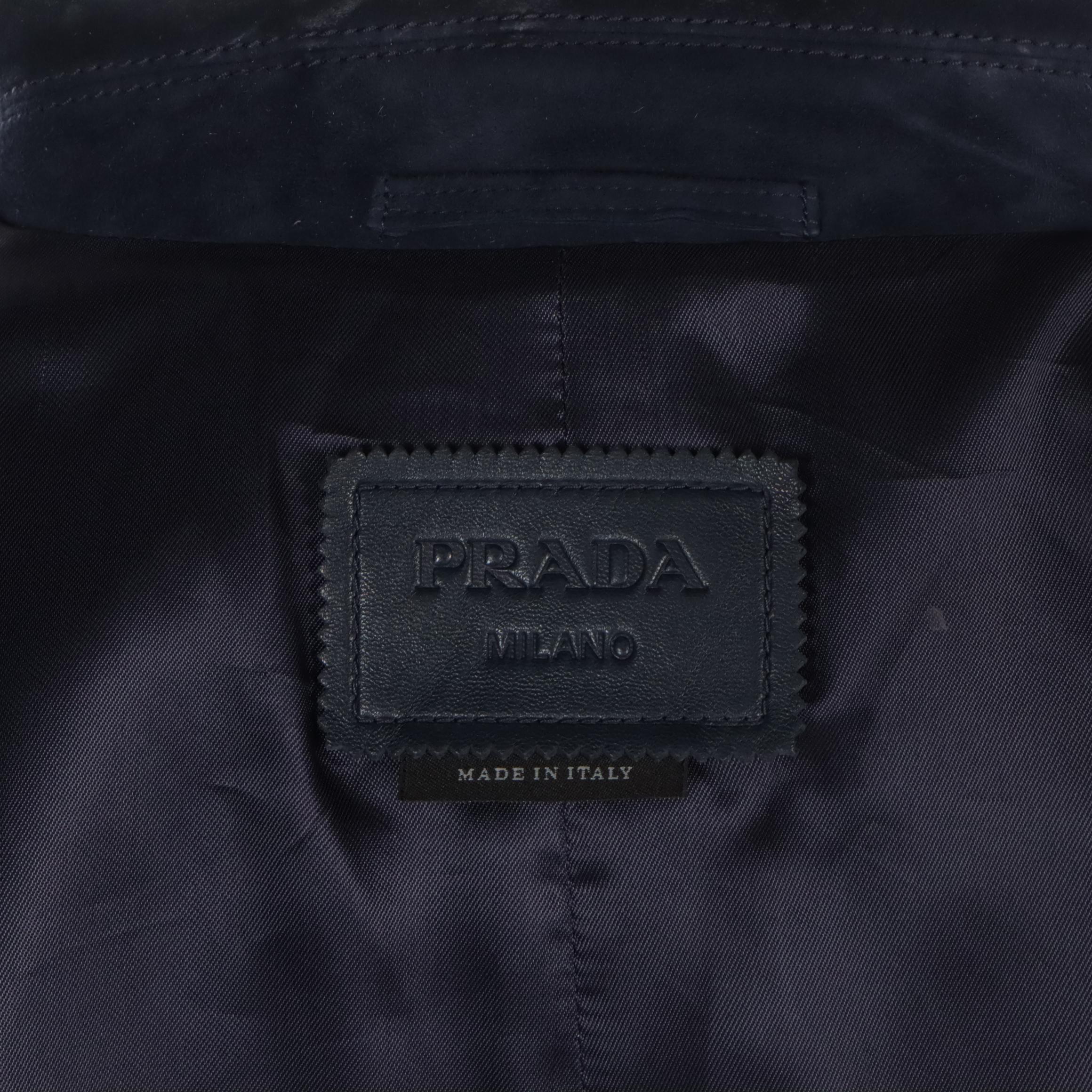 Prada Jacket in Navy Blue Suede Lambskin Leather