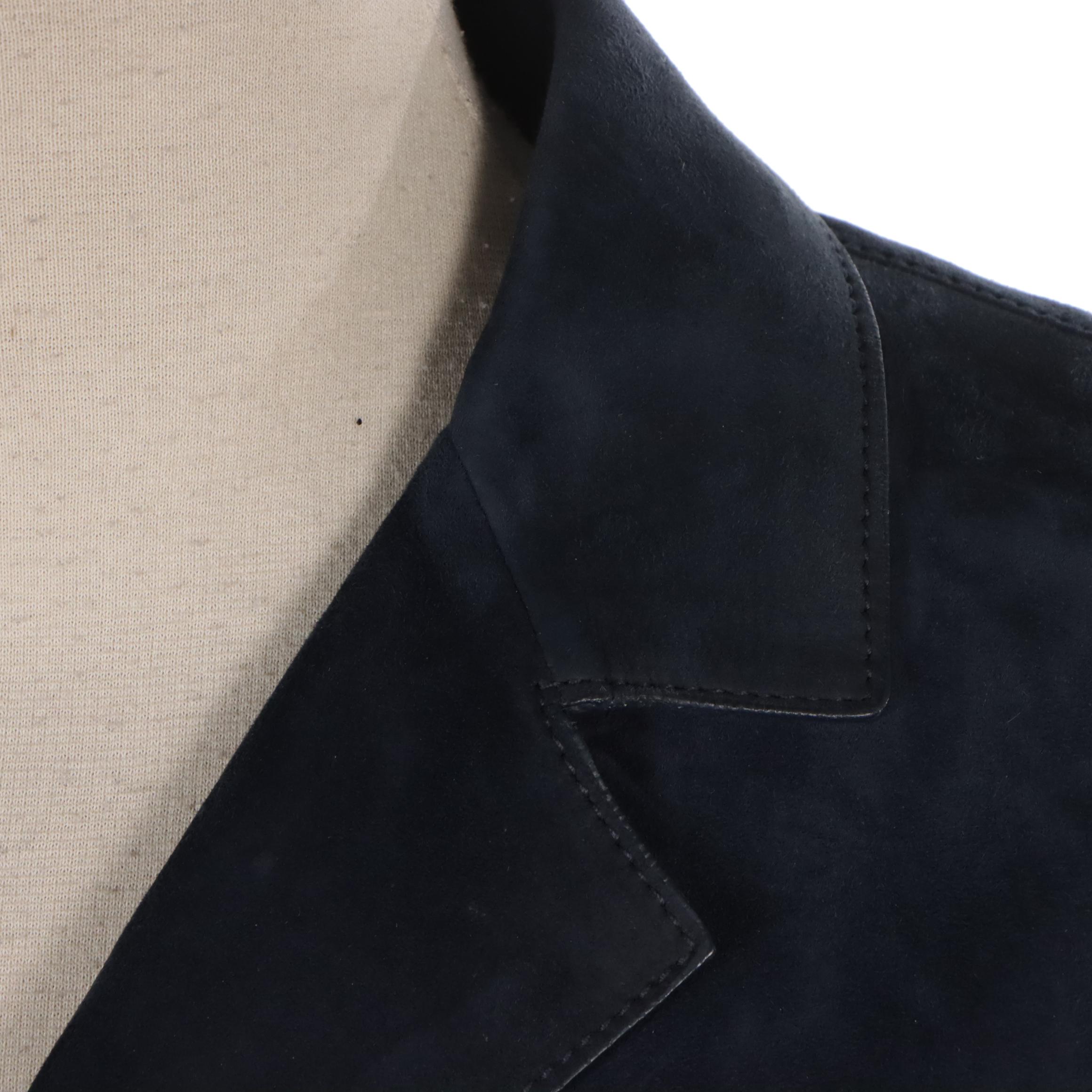 Prada Jacket in Navy Blue Suede Lambskin Leather