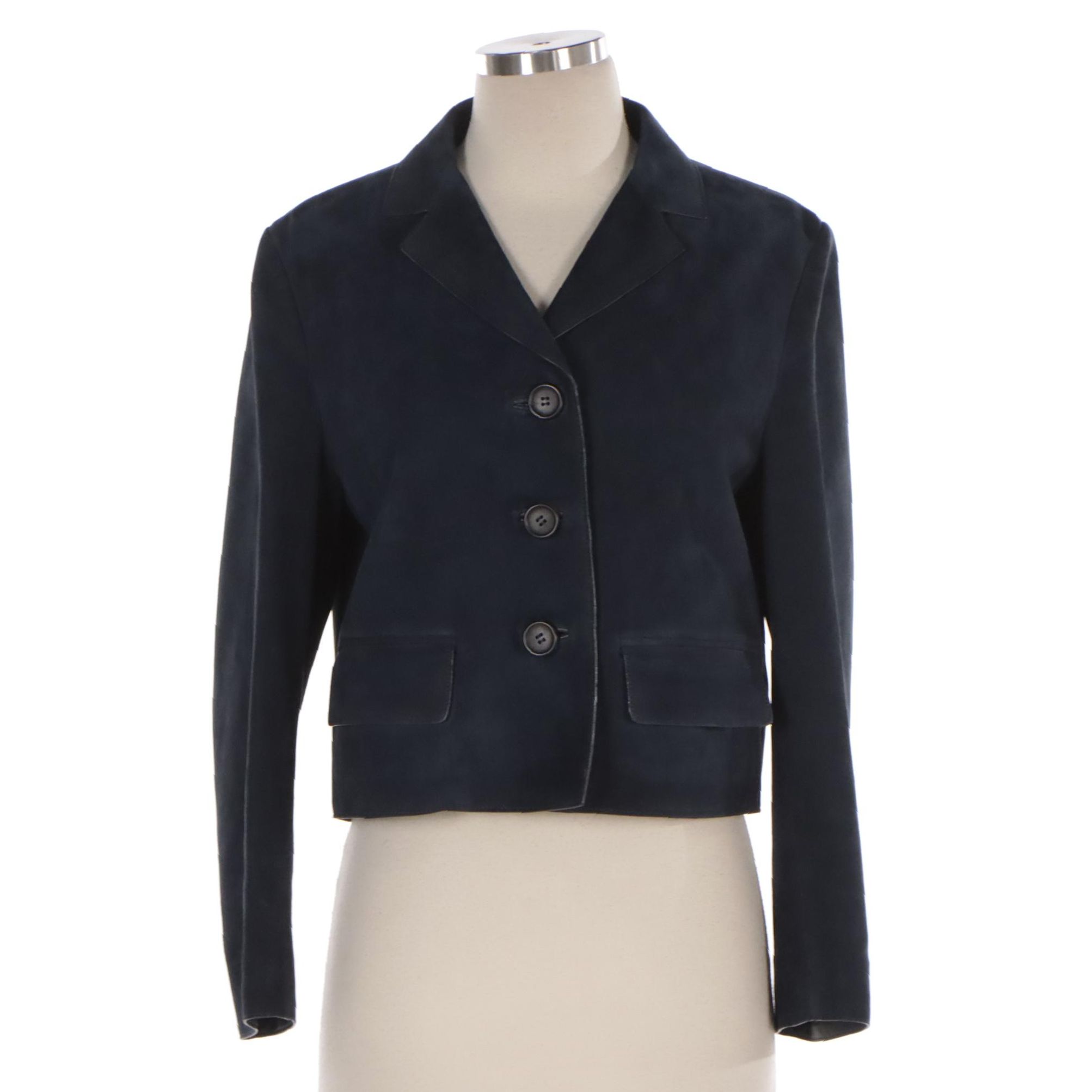 Prada Jacket in Navy Blue Suede Lambskin Leather