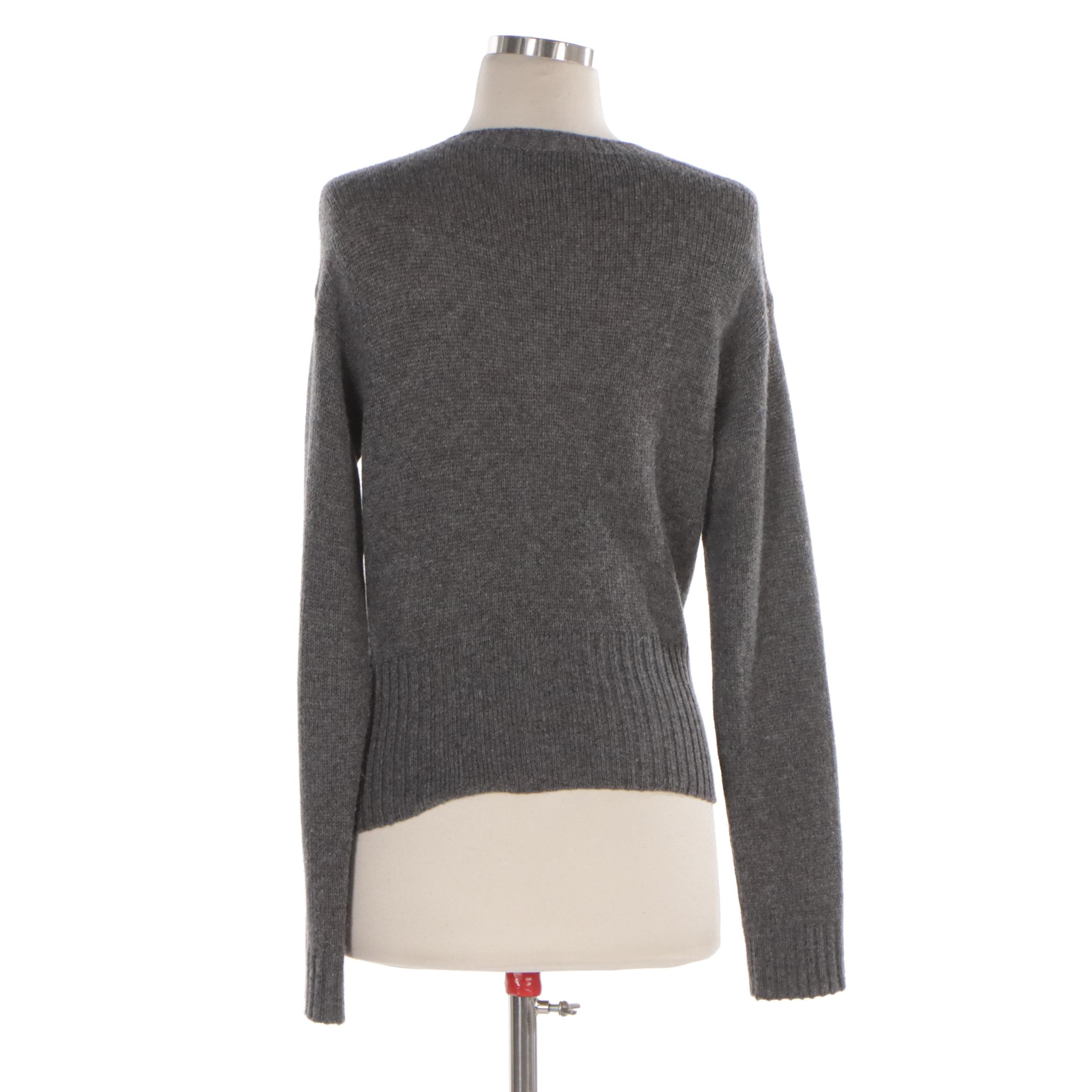 Prada Cardigan Sweater in Grey Cashmere with Glass Embellishment Detailing