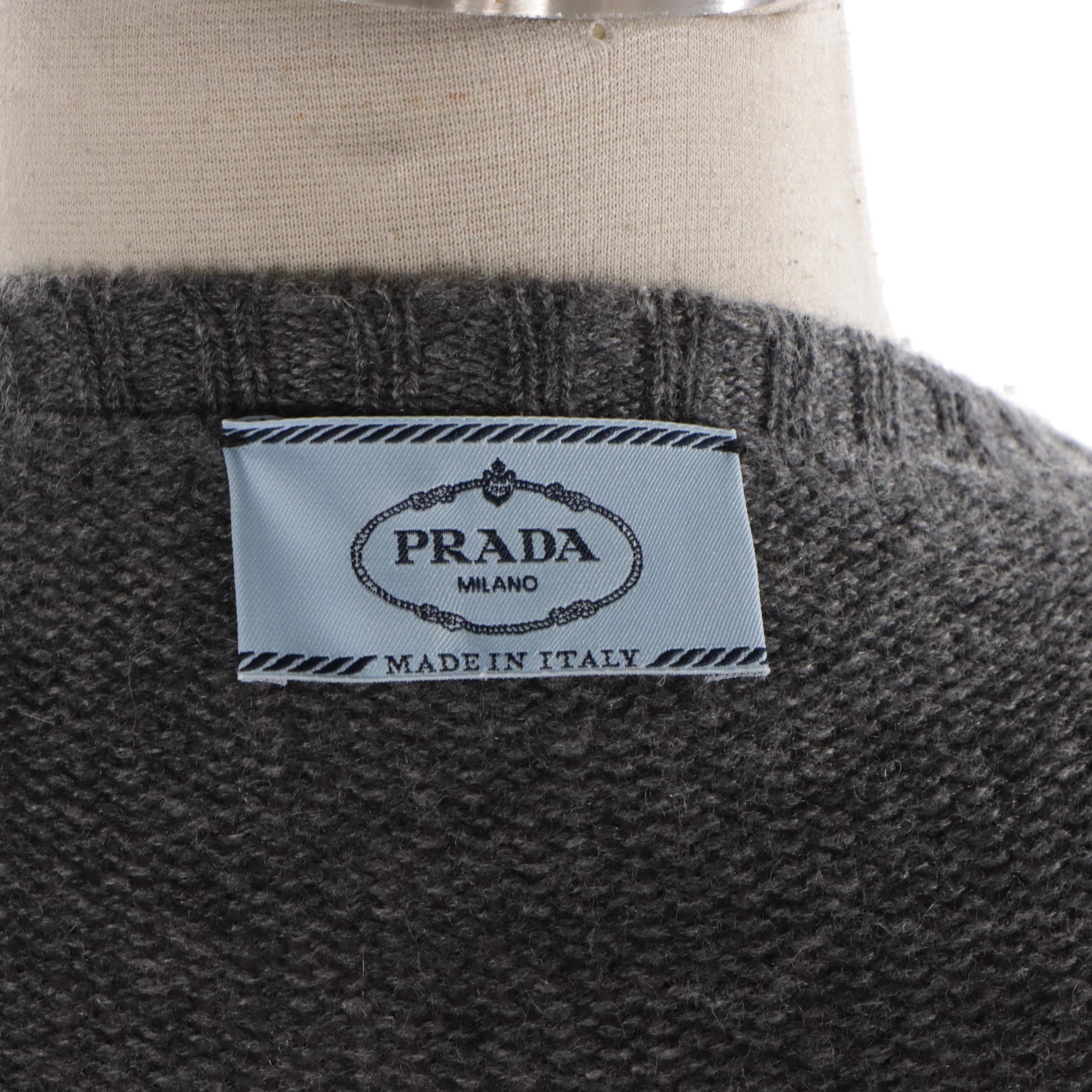 Prada Cardigan Sweater in Grey Cashmere with Glass Embellishment Detailing
