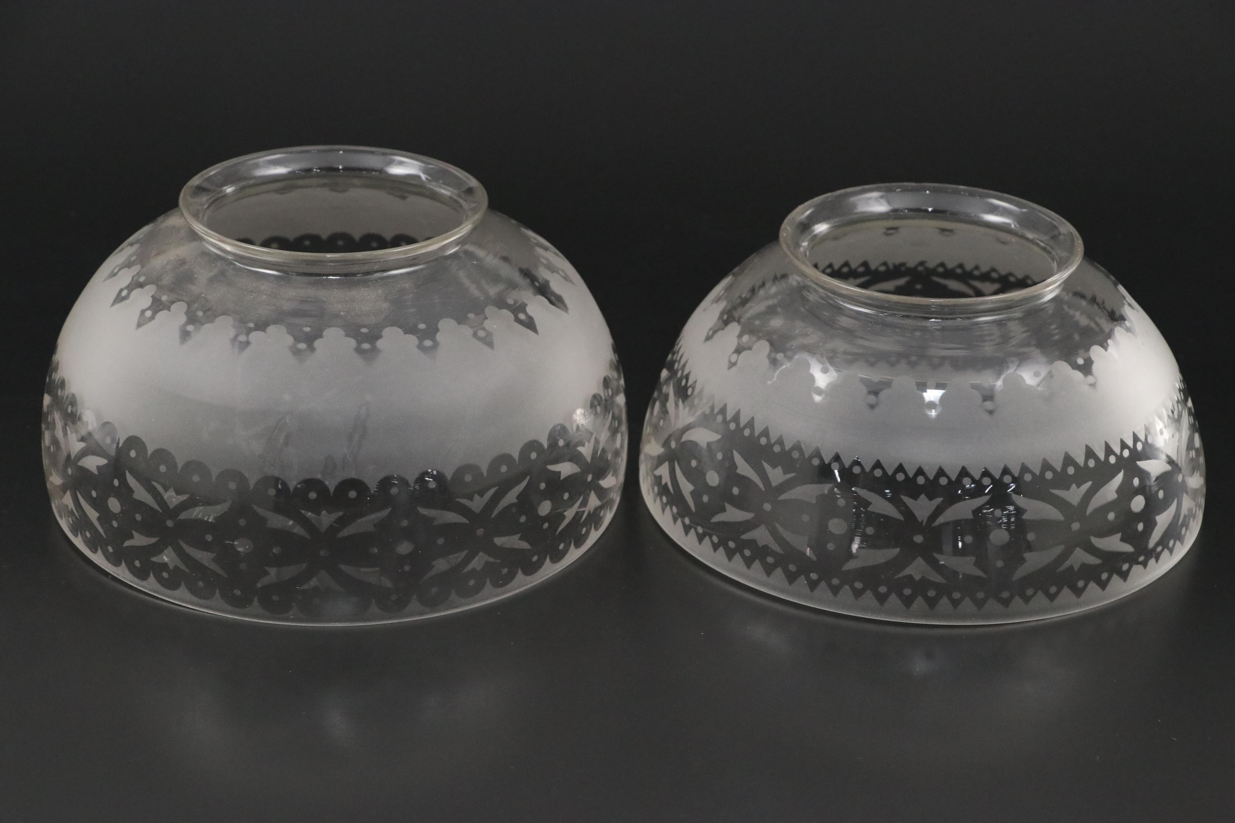 Late Victorian Style Etched Glass Shades