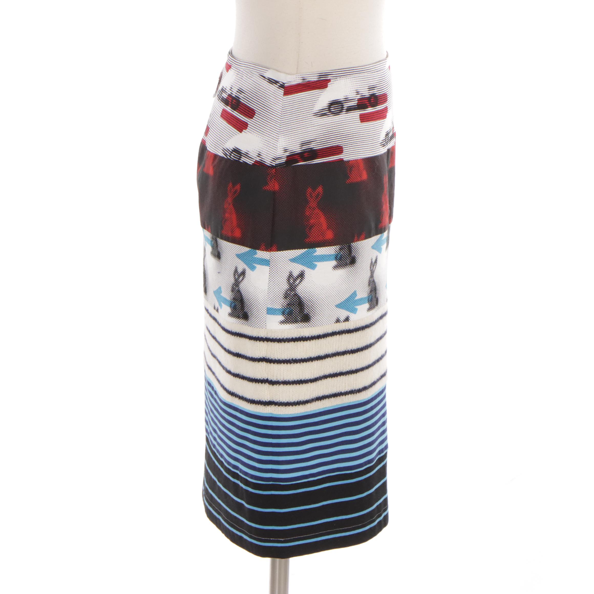 Prada Sable Rabbit Pencil Skirt with Various Prints and Materials