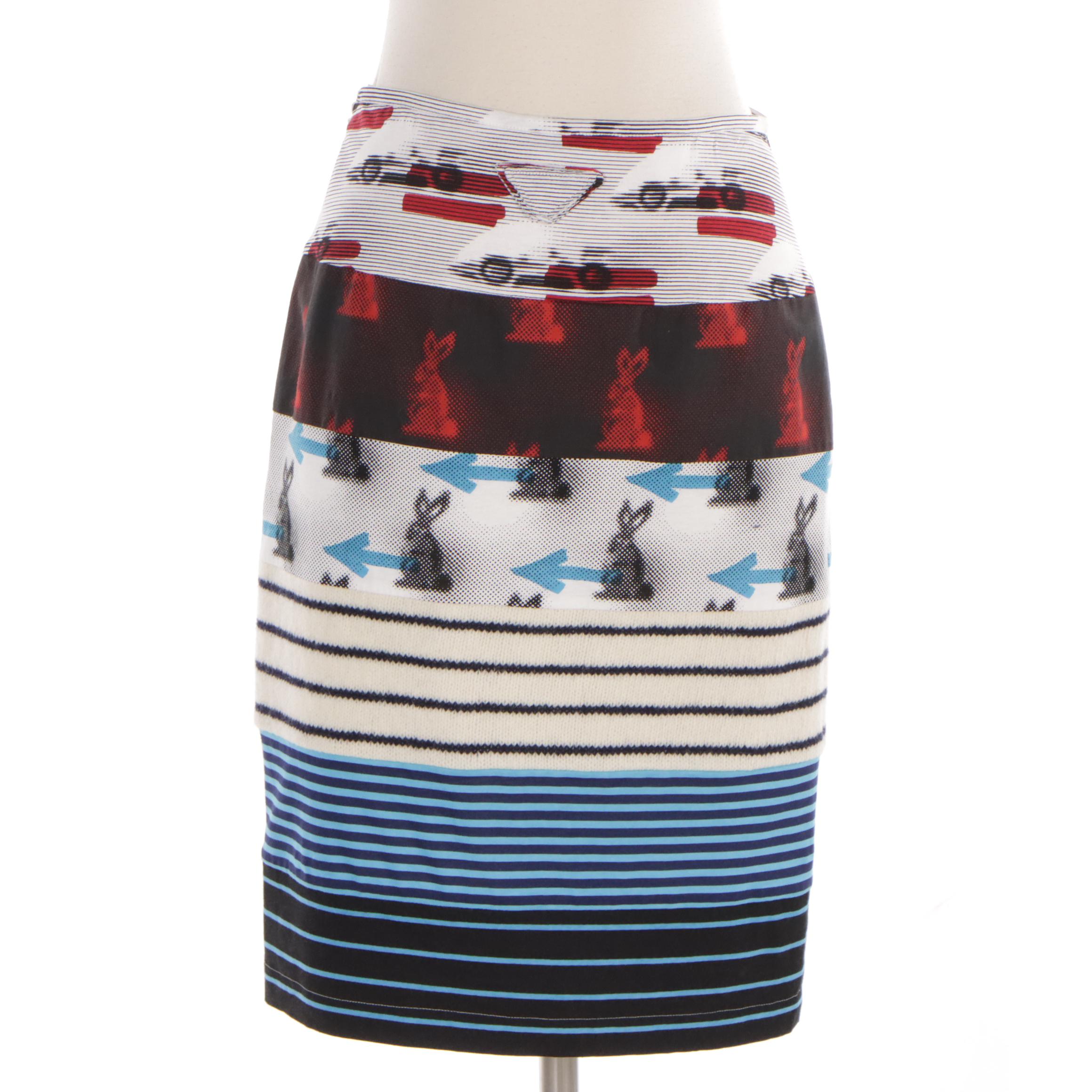 Prada Sable Rabbit Pencil Skirt with Various Prints and Materials