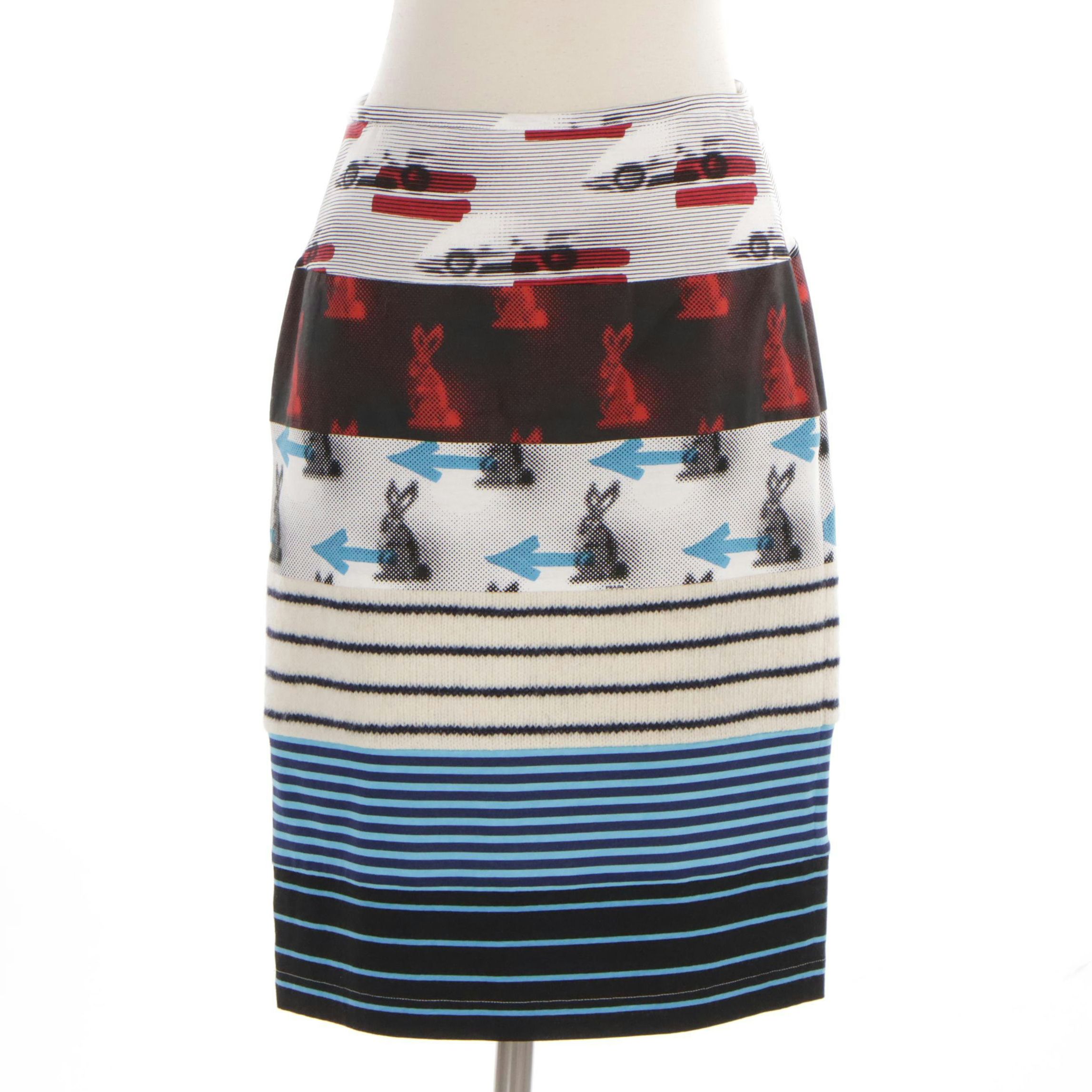 Prada Sable Rabbit Pencil Skirt with Various Prints and Materials