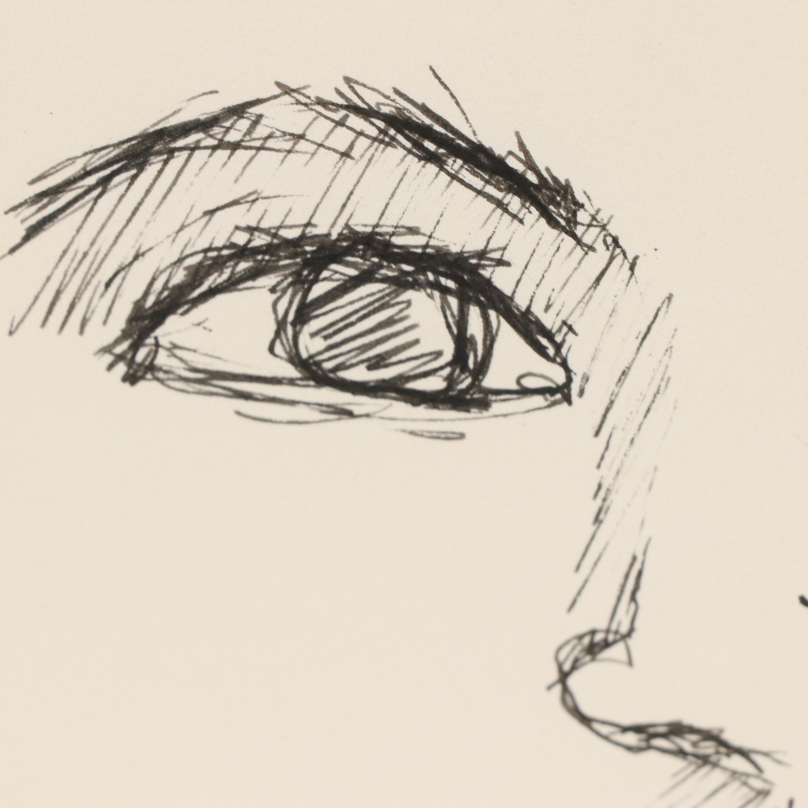 Phyllis Trager Hyman Stylized Ink Portrait, Mid-Late 20th Century