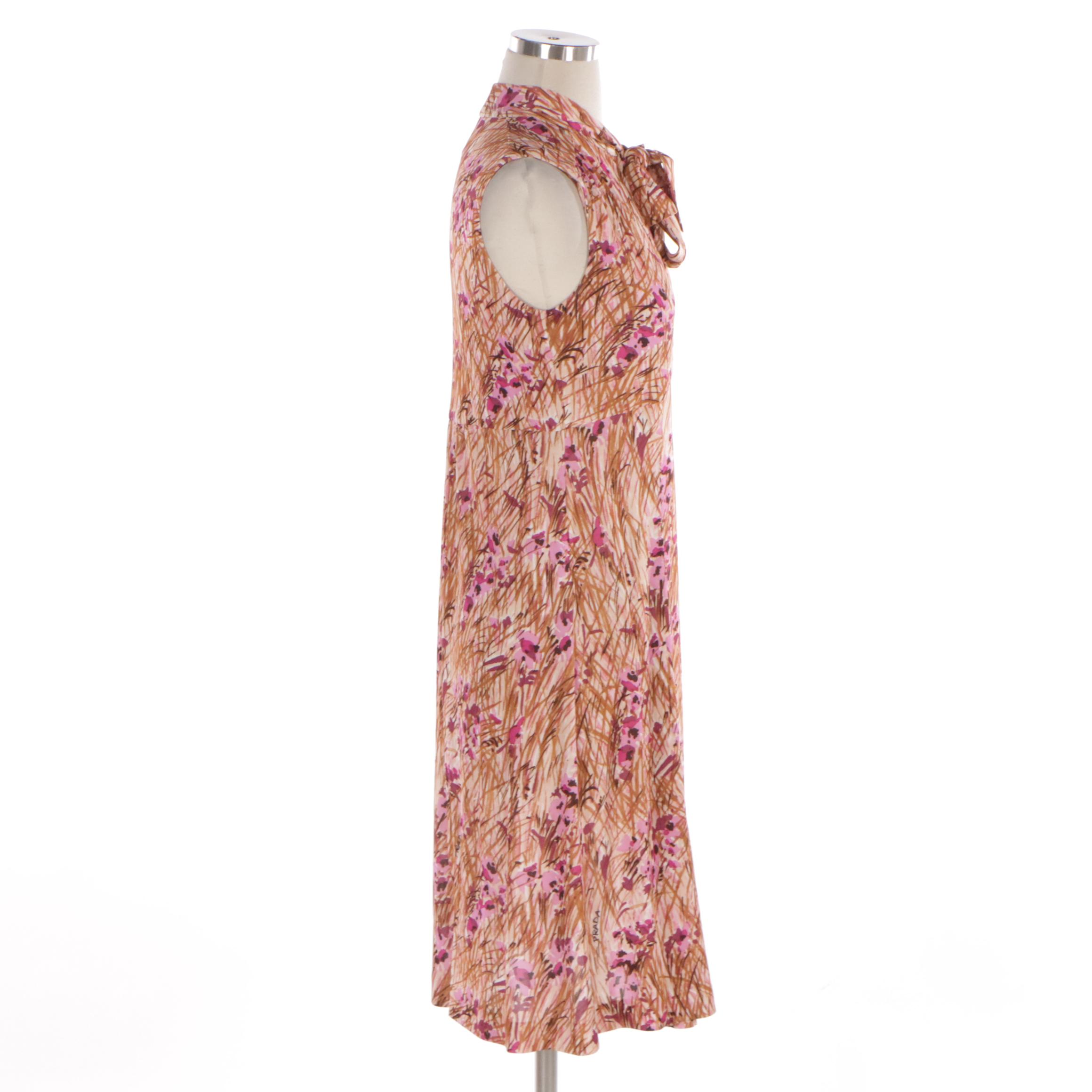 Prada Sleeveless Lavallière Dress in Floral Print Silk