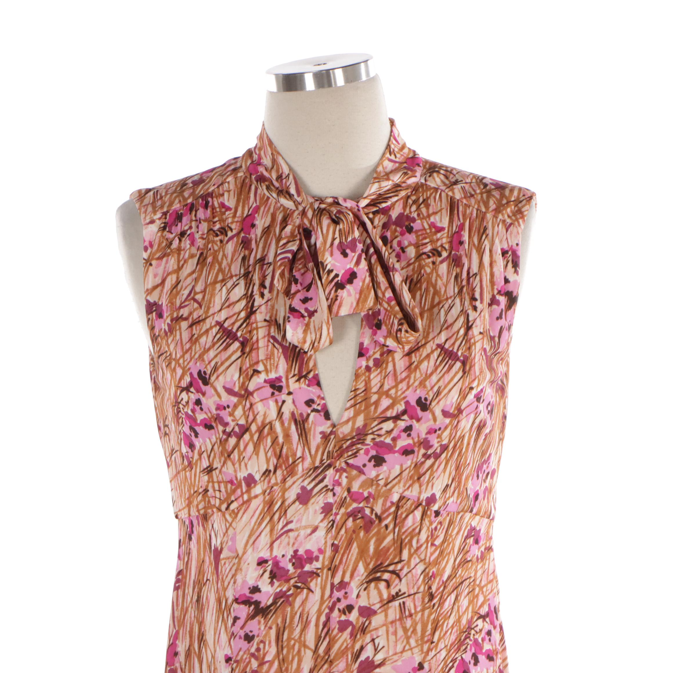 Prada Sleeveless Lavallière Dress in Floral Print Silk