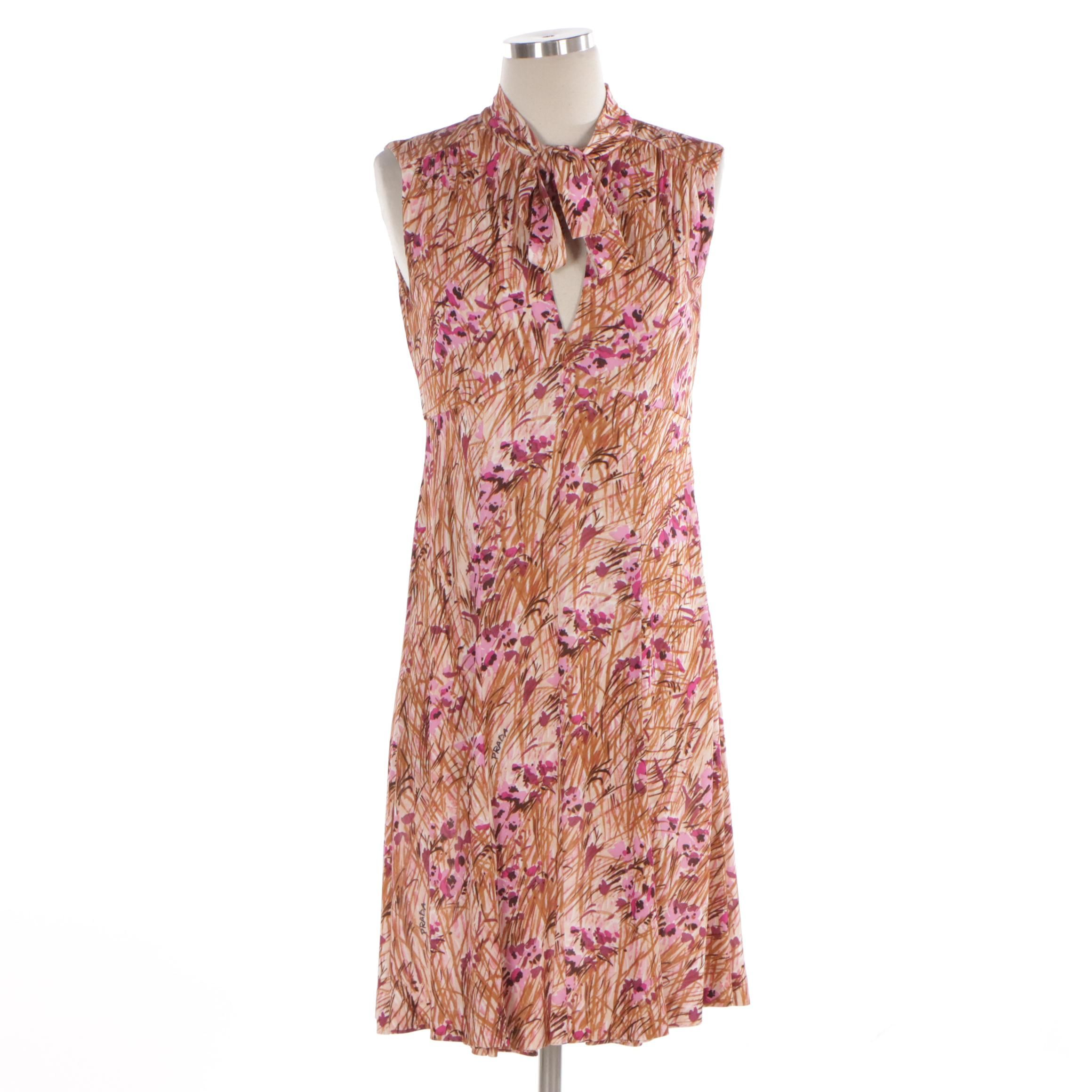 Prada Sleeveless Lavallière Dress in Floral Print Silk