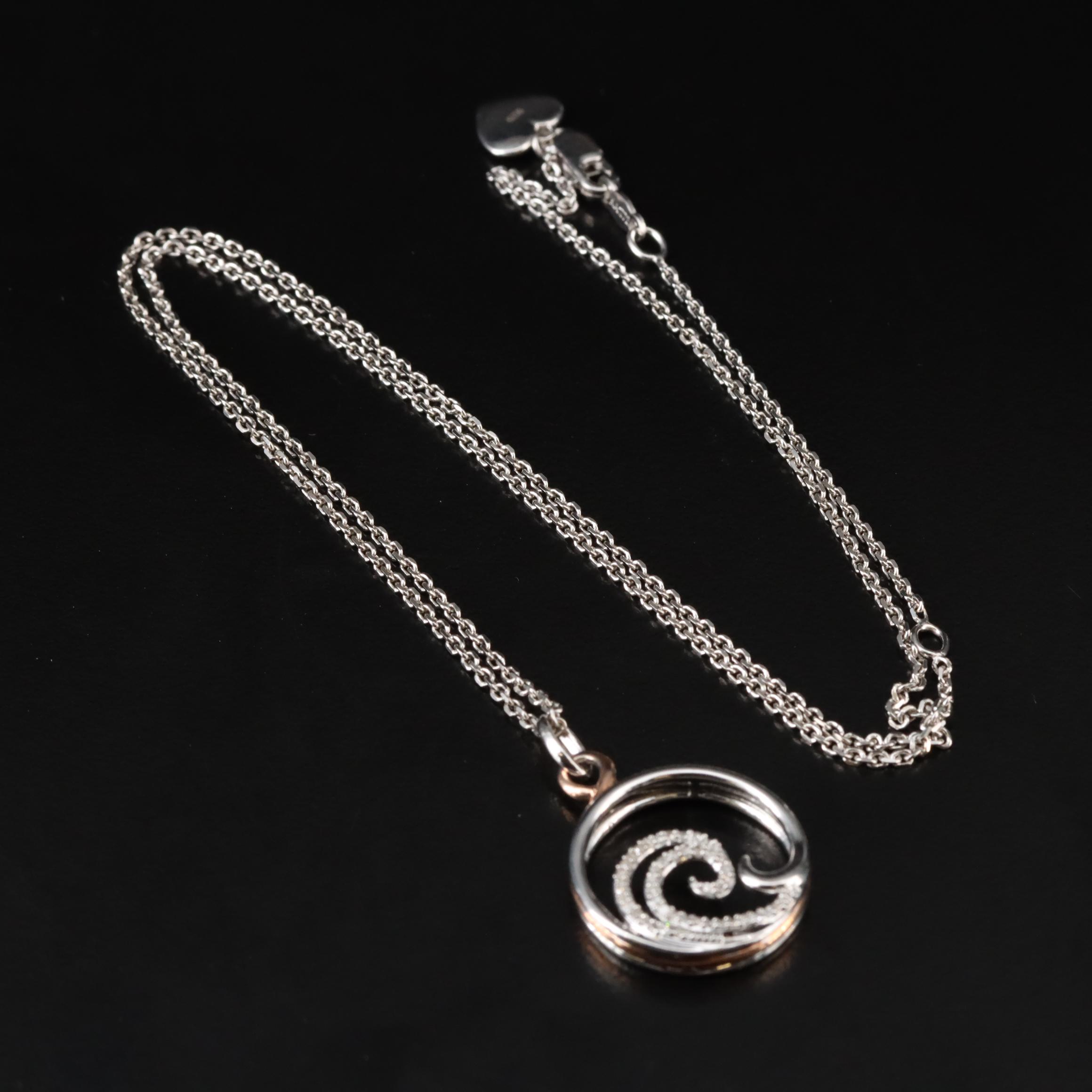 Hallmark Sterling Diamond Wave Pendant Necklace with 10K Rose Gold Accent