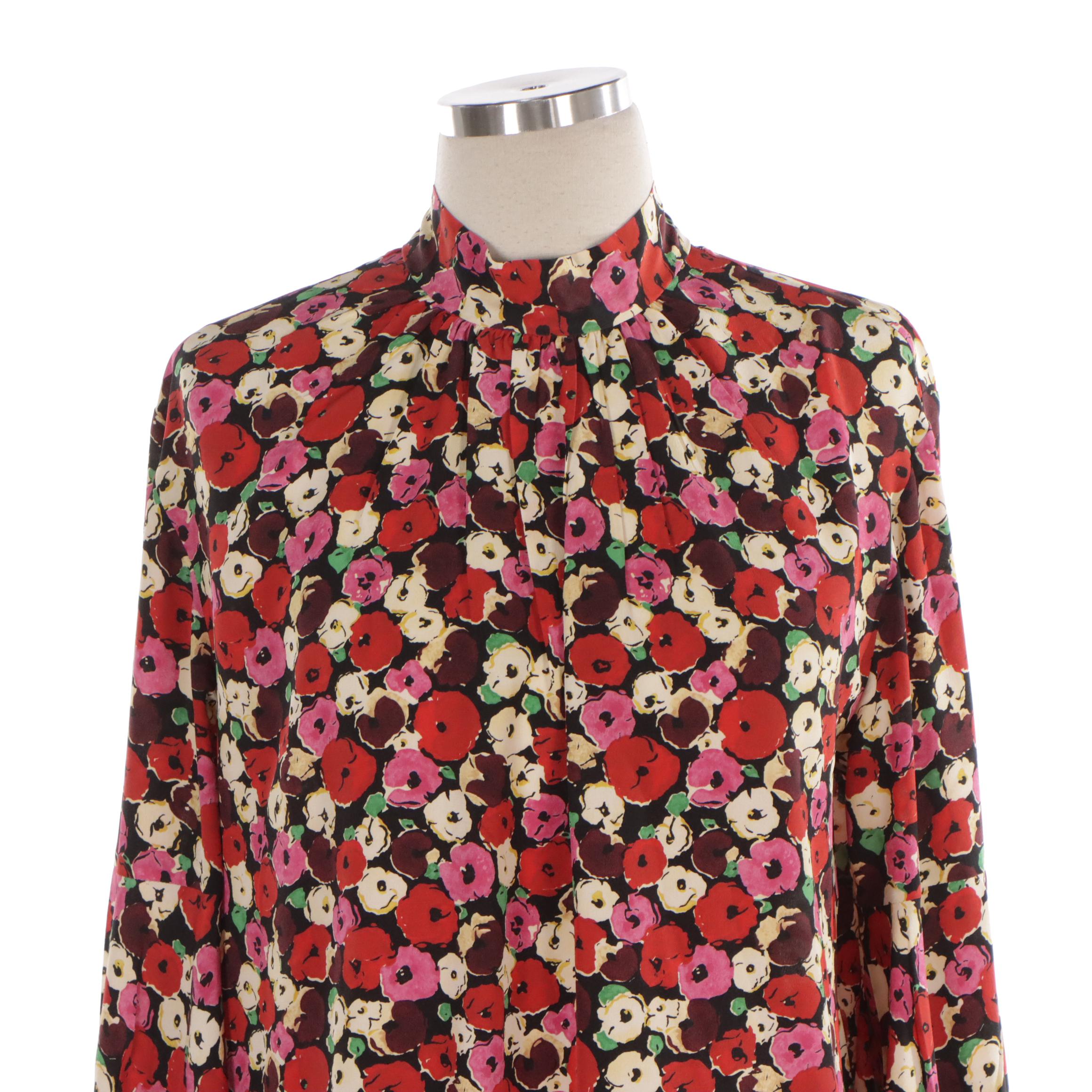 Prada Long Sleeve Lavallière Blouse in Floral Print Silk