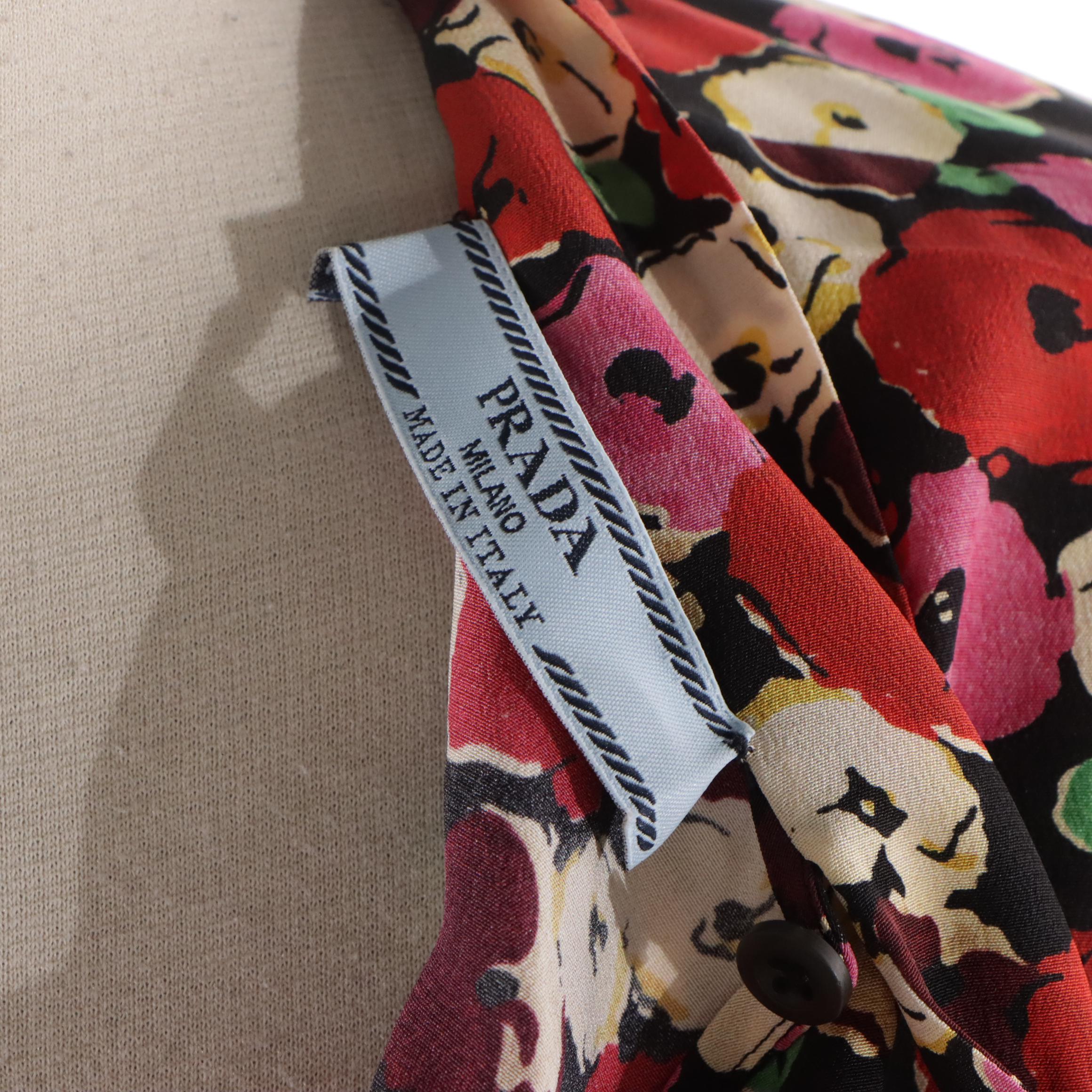 Prada Long Sleeve Lavallière Blouse in Floral Print Silk