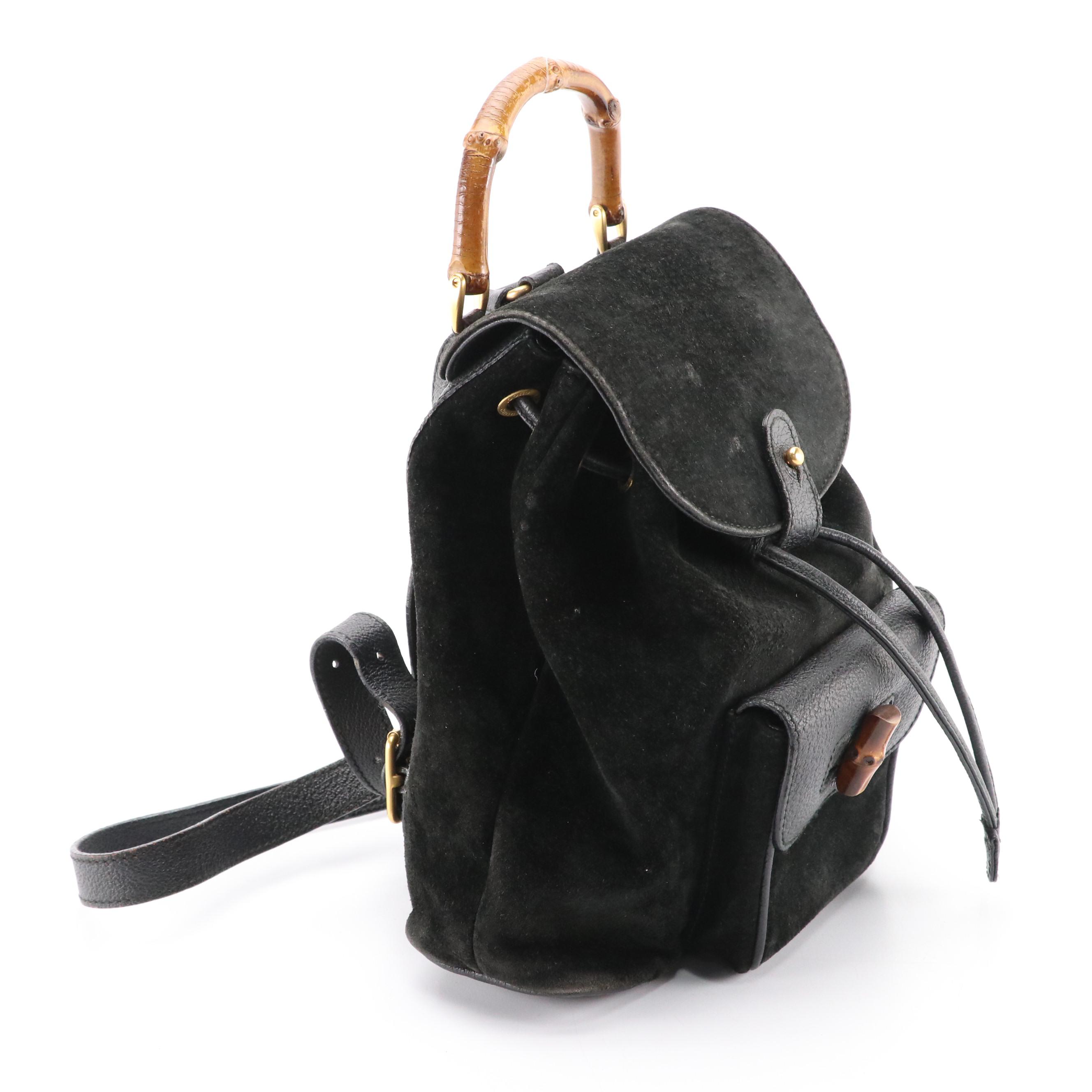 Gucci Bamboo Mini Backpack Bag in Suede and Leather