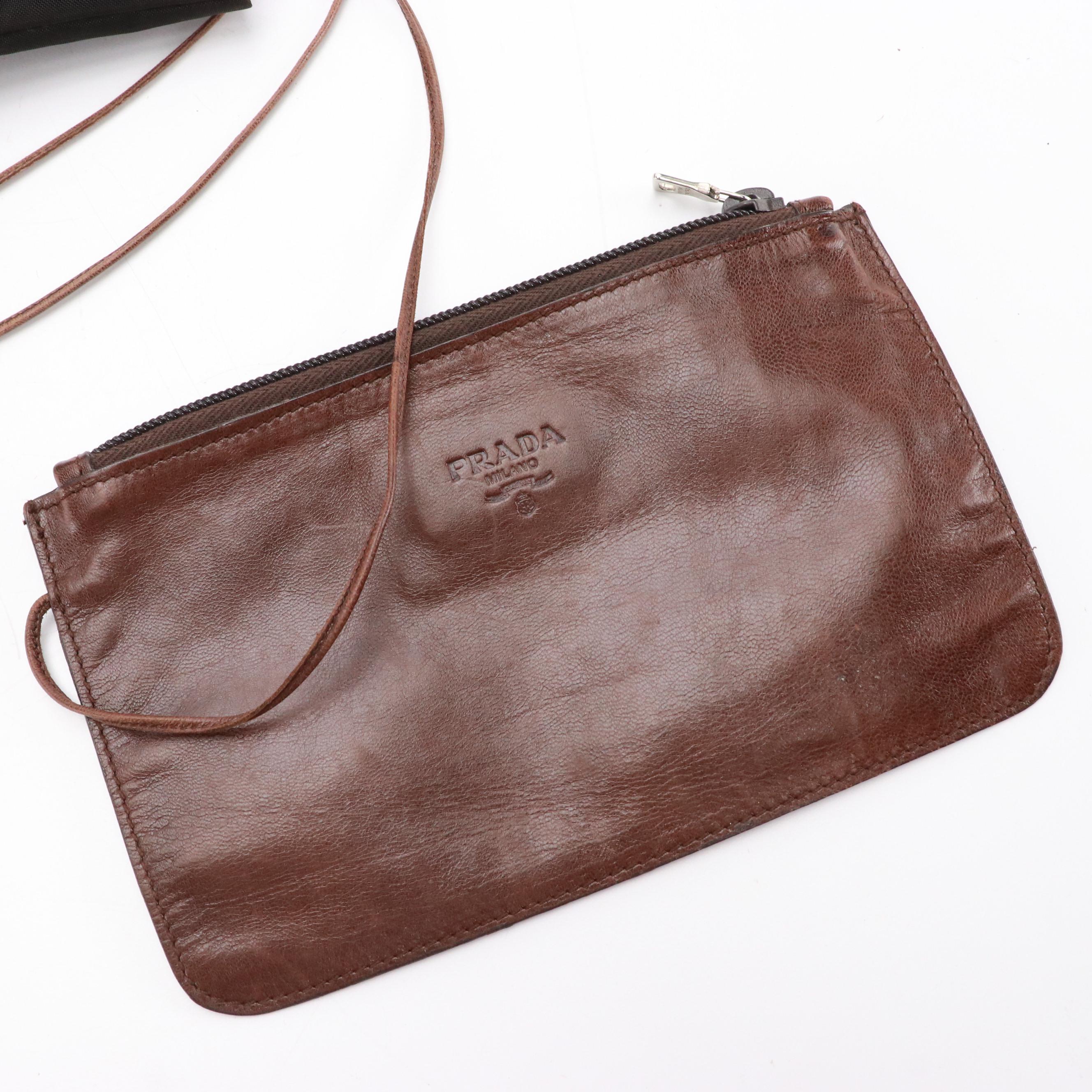 Prada Tote and Zipper Pouch in Nylon Mesh and Brown Leather