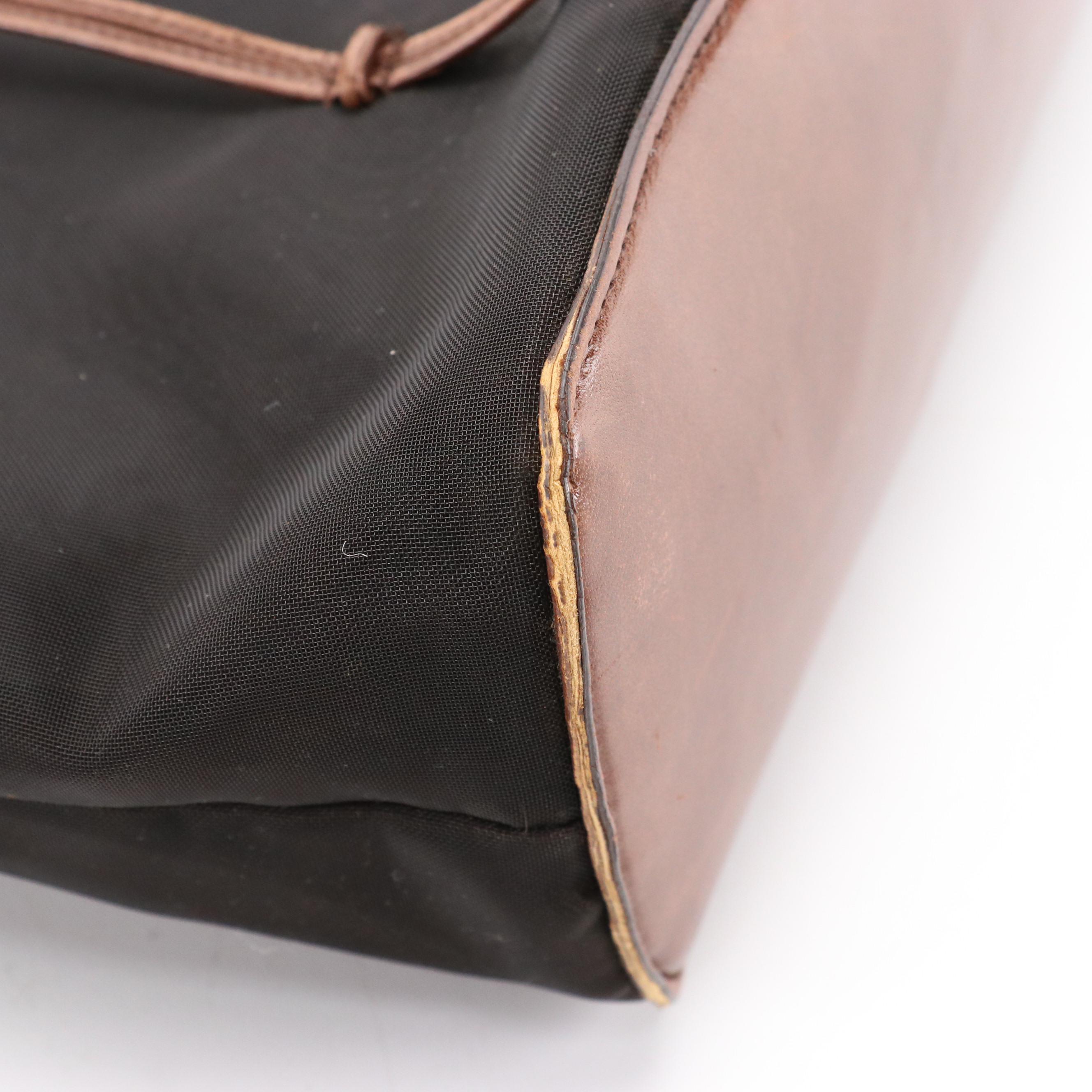 Prada Tote and Zipper Pouch in Nylon Mesh and Brown Leather