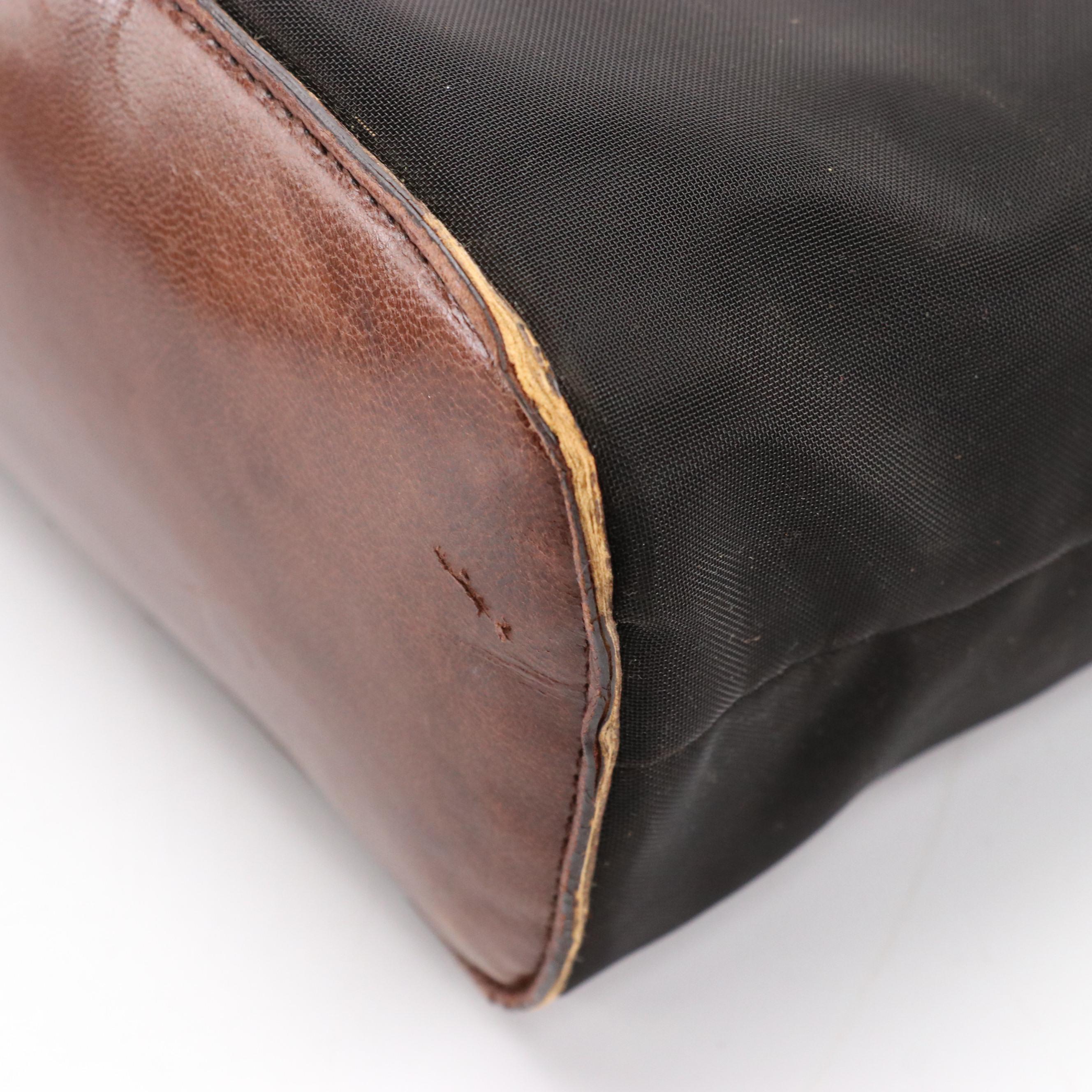 Prada Tote and Zipper Pouch in Nylon Mesh and Brown Leather