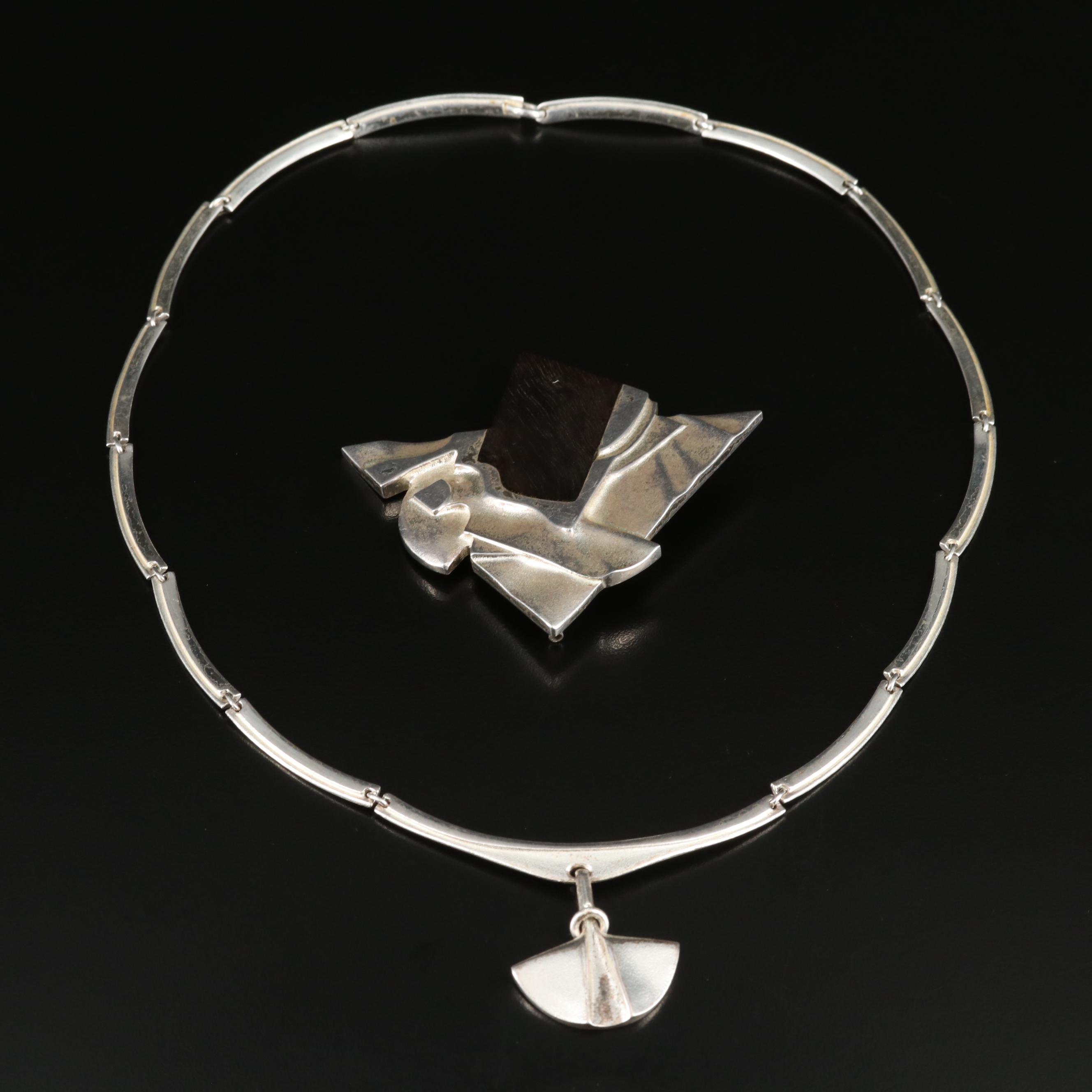 Lapponia Necklace and Wood Brooch-Pendant