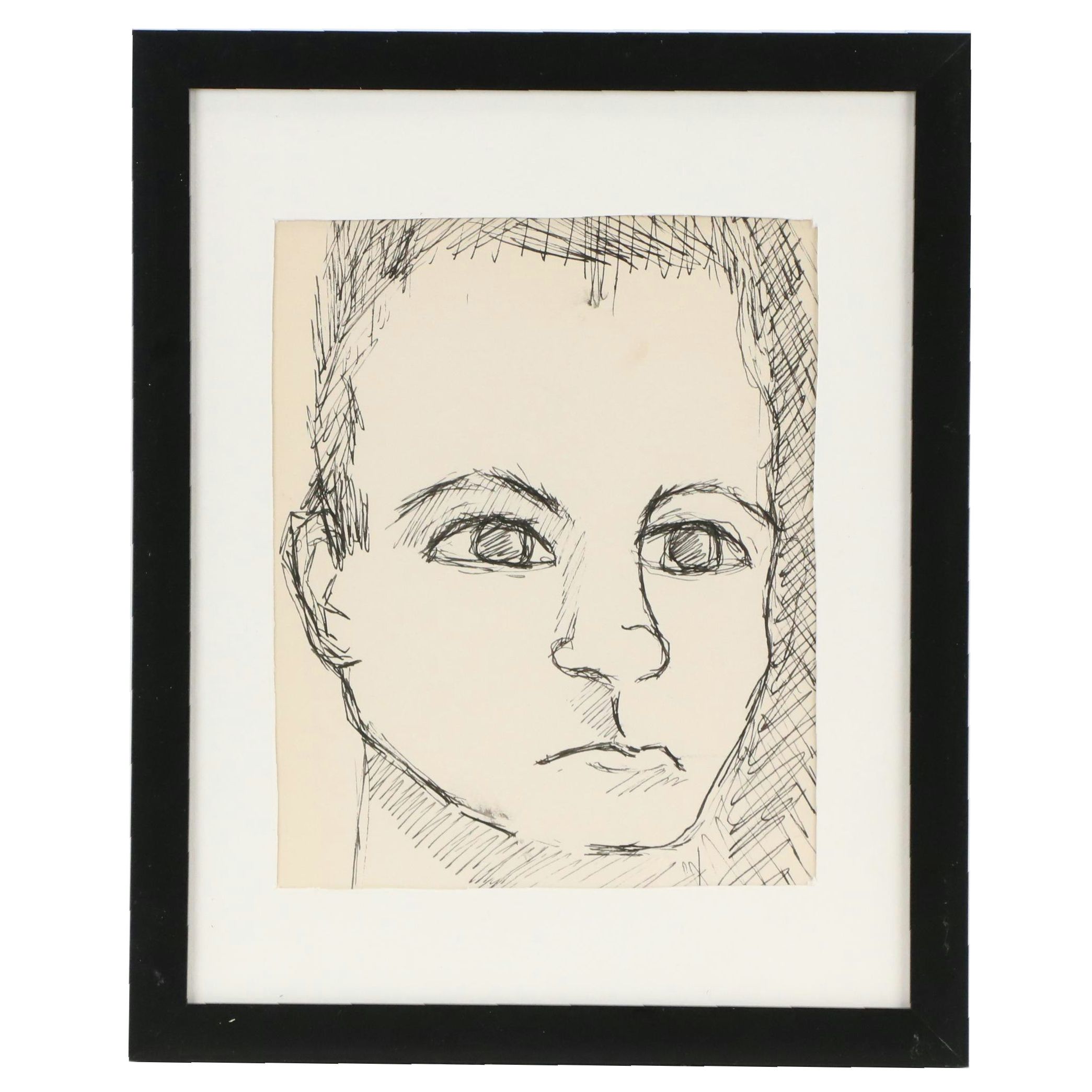 Phyllis Trager Hyman Stylized Ink Portrait, Mid-Late 20th Century