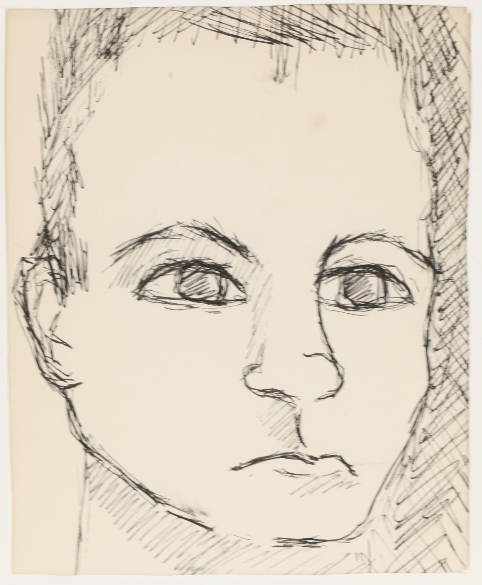 Phyllis Trager Hyman Stylized Ink Portrait, Mid-Late 20th Century