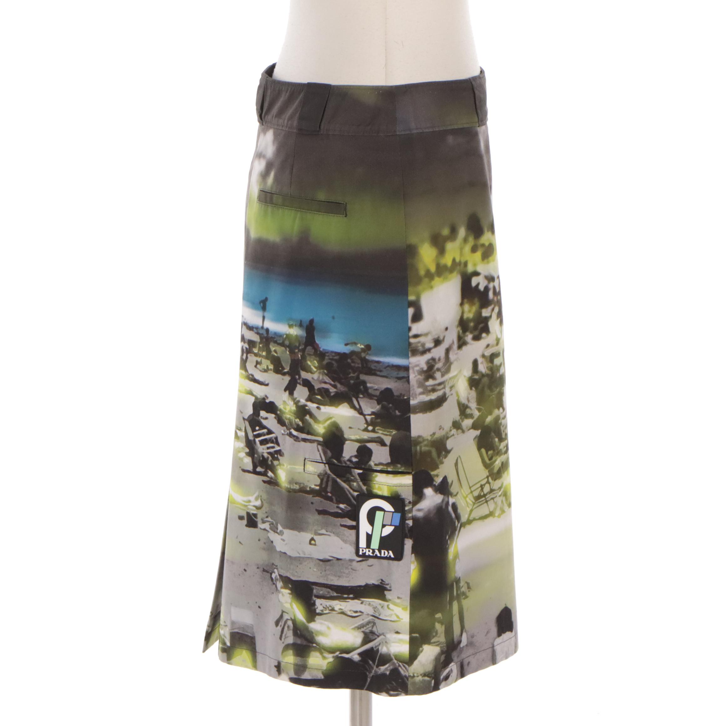 Prada Beach Scene Print Skirt