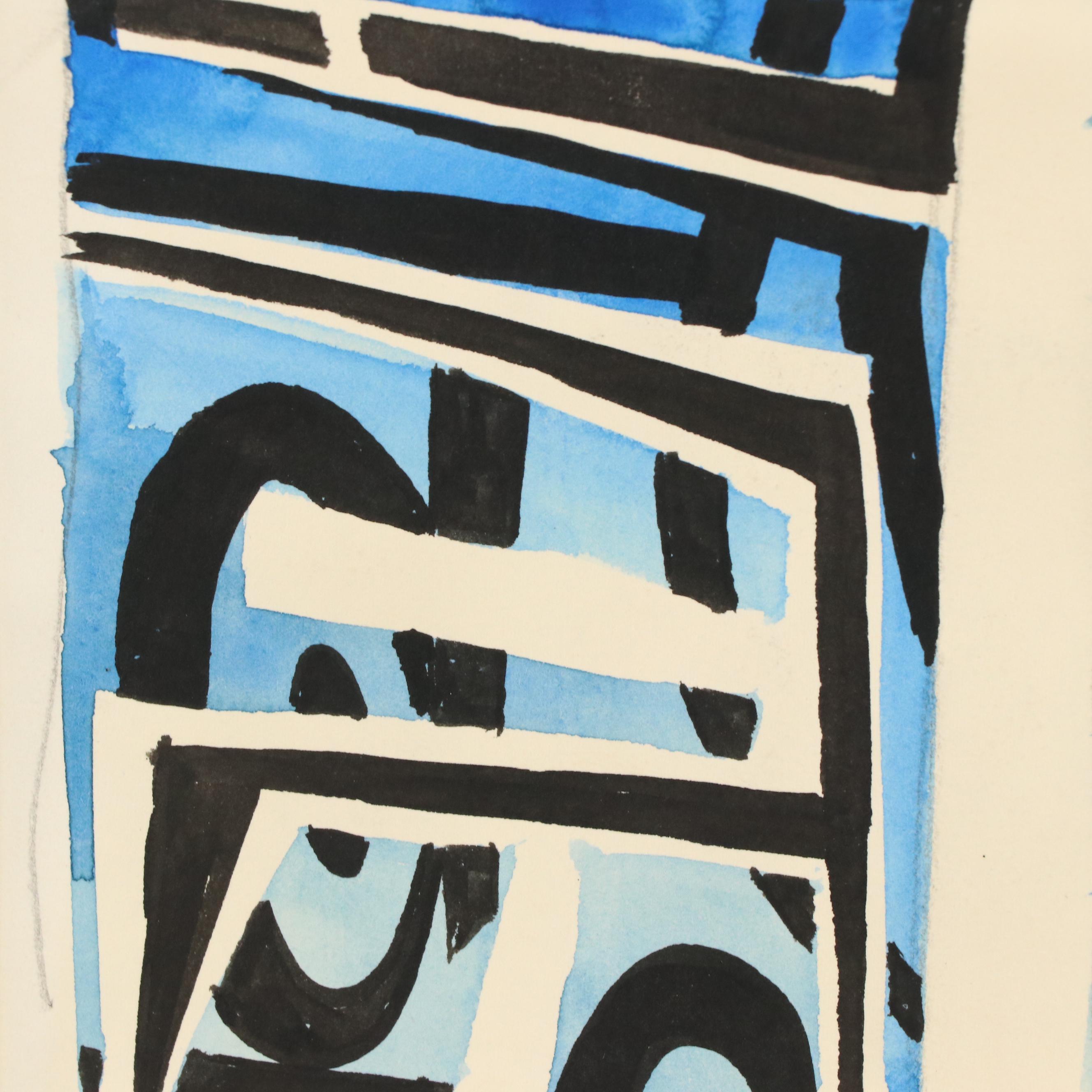 Leonard Maurer Modern Abstract Watercolor Painting "Studies for Paintings," 1964