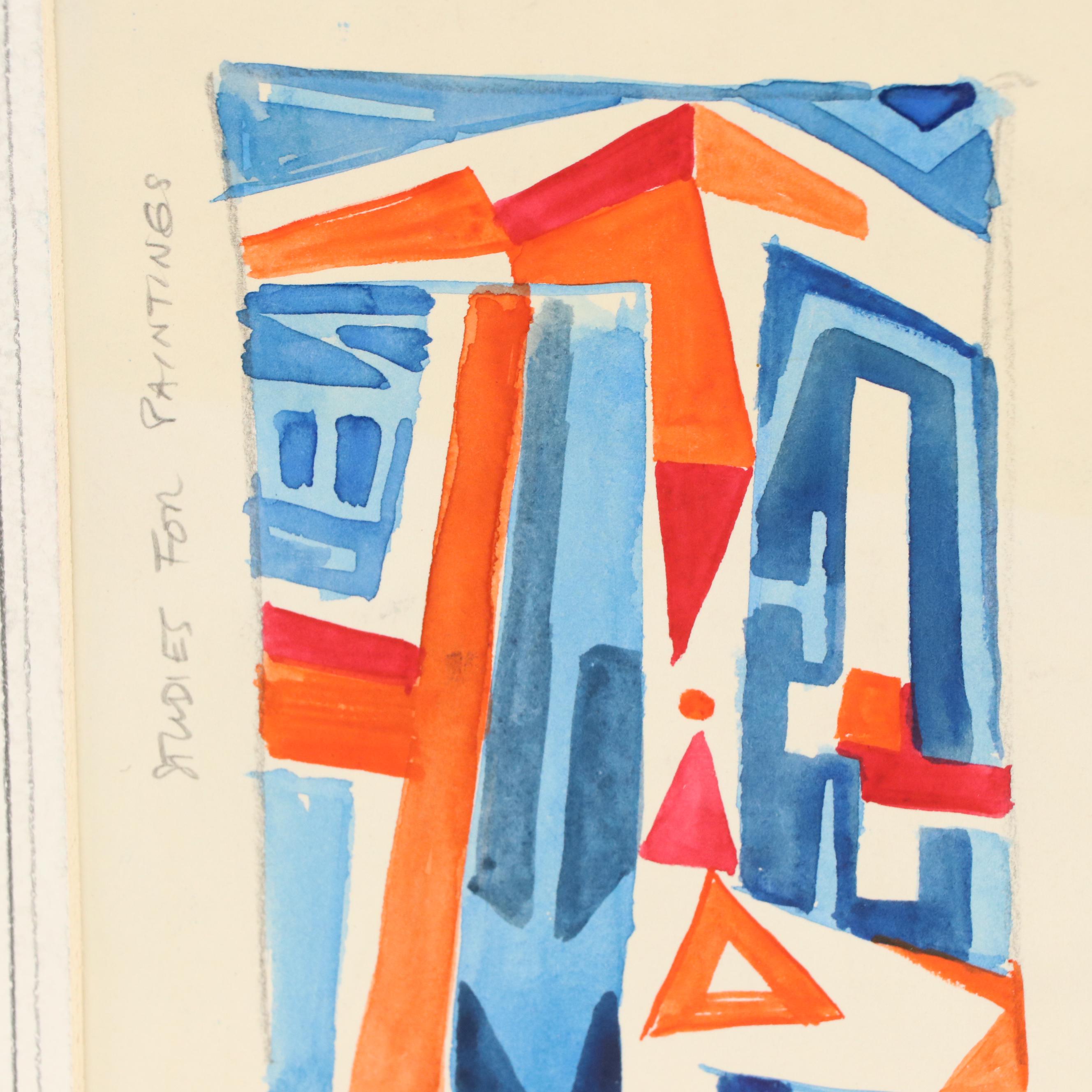 Leonard Maurer Modern Abstract Watercolor Painting "Studies for Paintings," 1964