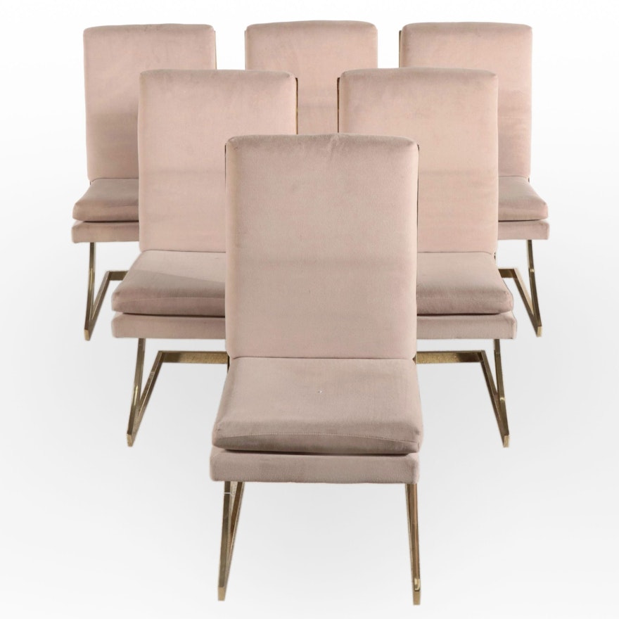 Six Design Institute of America Brassed Metal and Upholstered Cantilever Chairs