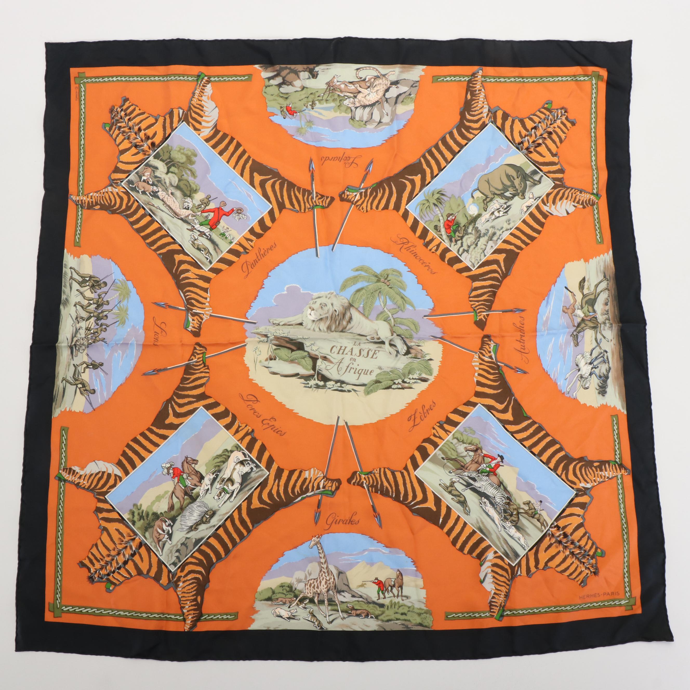 Hermès "La Chasse en Afrique" Silk Twill Scarf 90