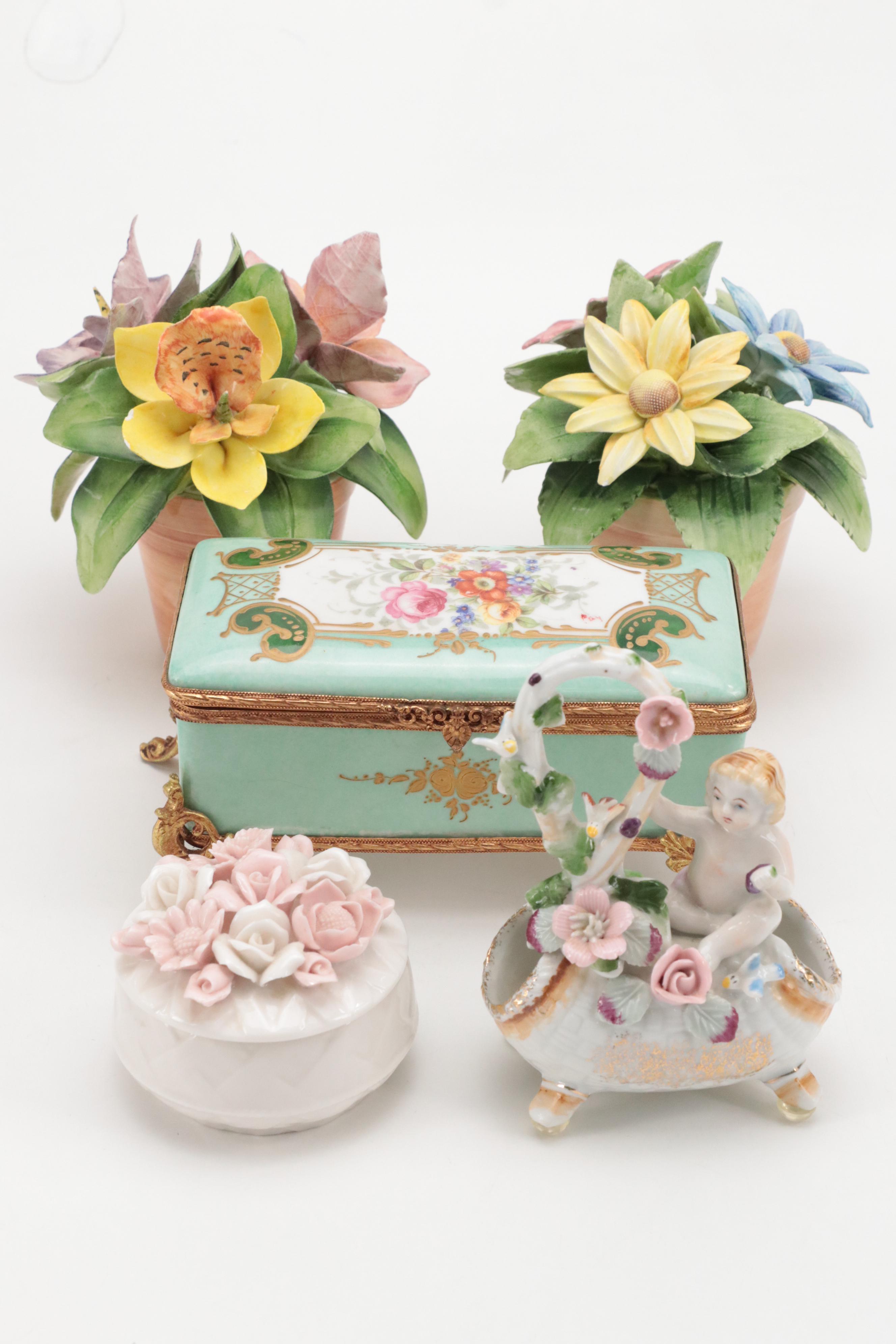 French Limoges Porcelain Lidded Box With Italian and Japanese Porcelain Décor