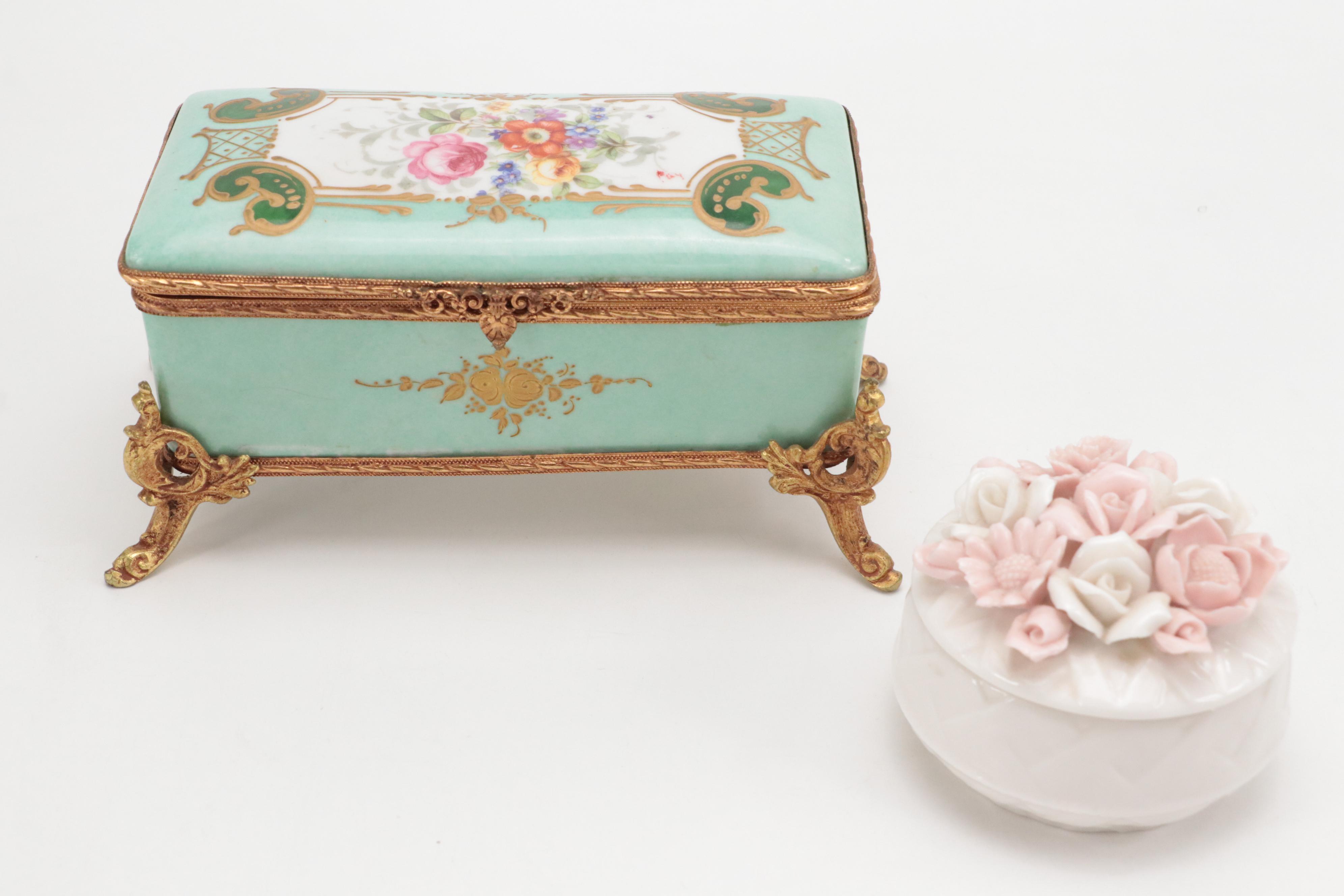 French Limoges Porcelain Lidded Box With Italian and Japanese Porcelain Décor