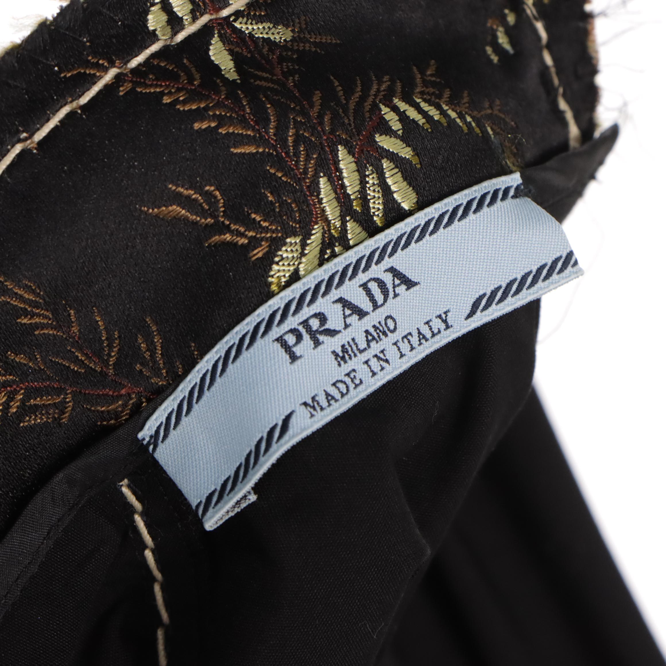 Prada Black Shirt with Contrast Stitching and Brocade Detailing