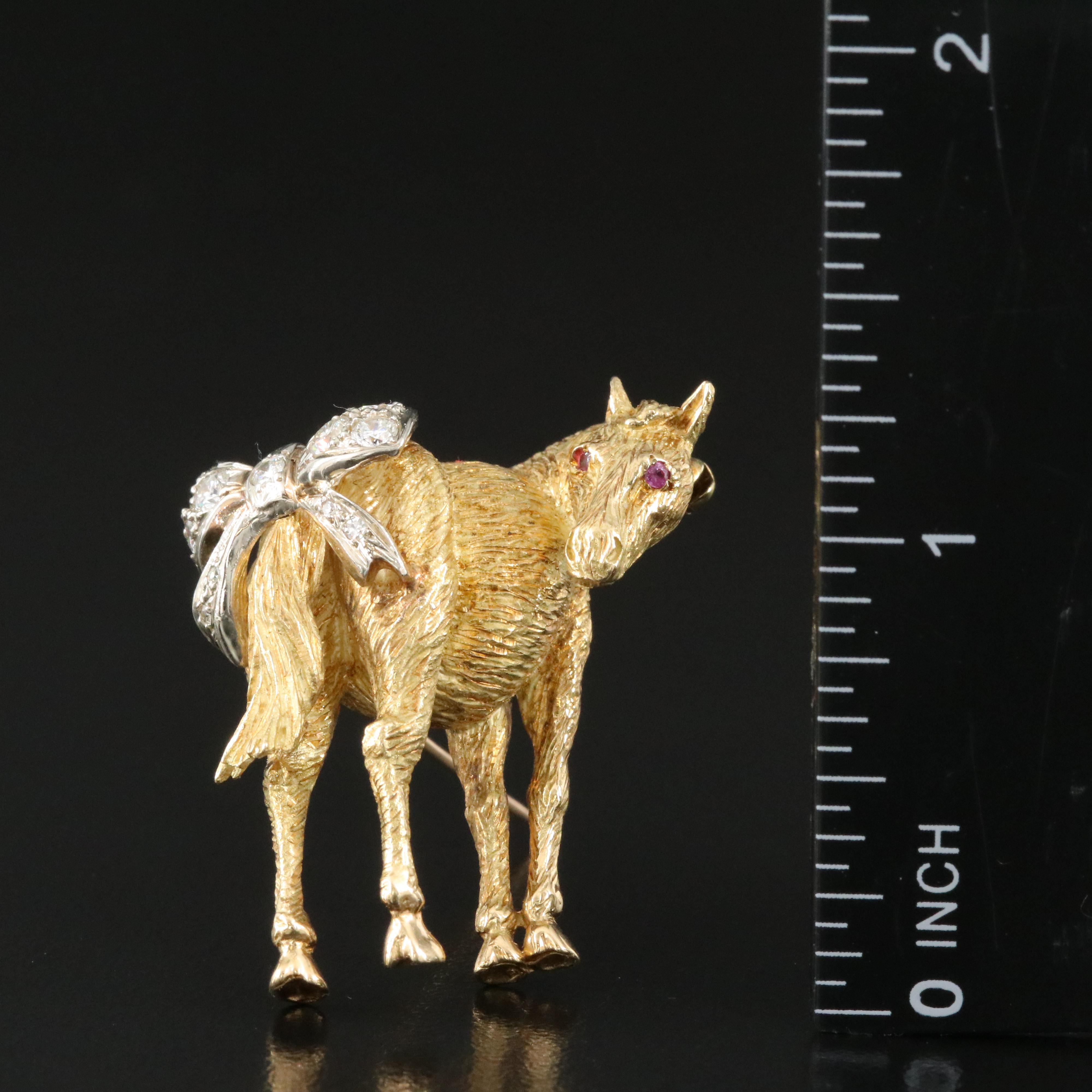 Peter Lindeman 18K and 14K Ruby and Diamond Articulated Horse Brooch