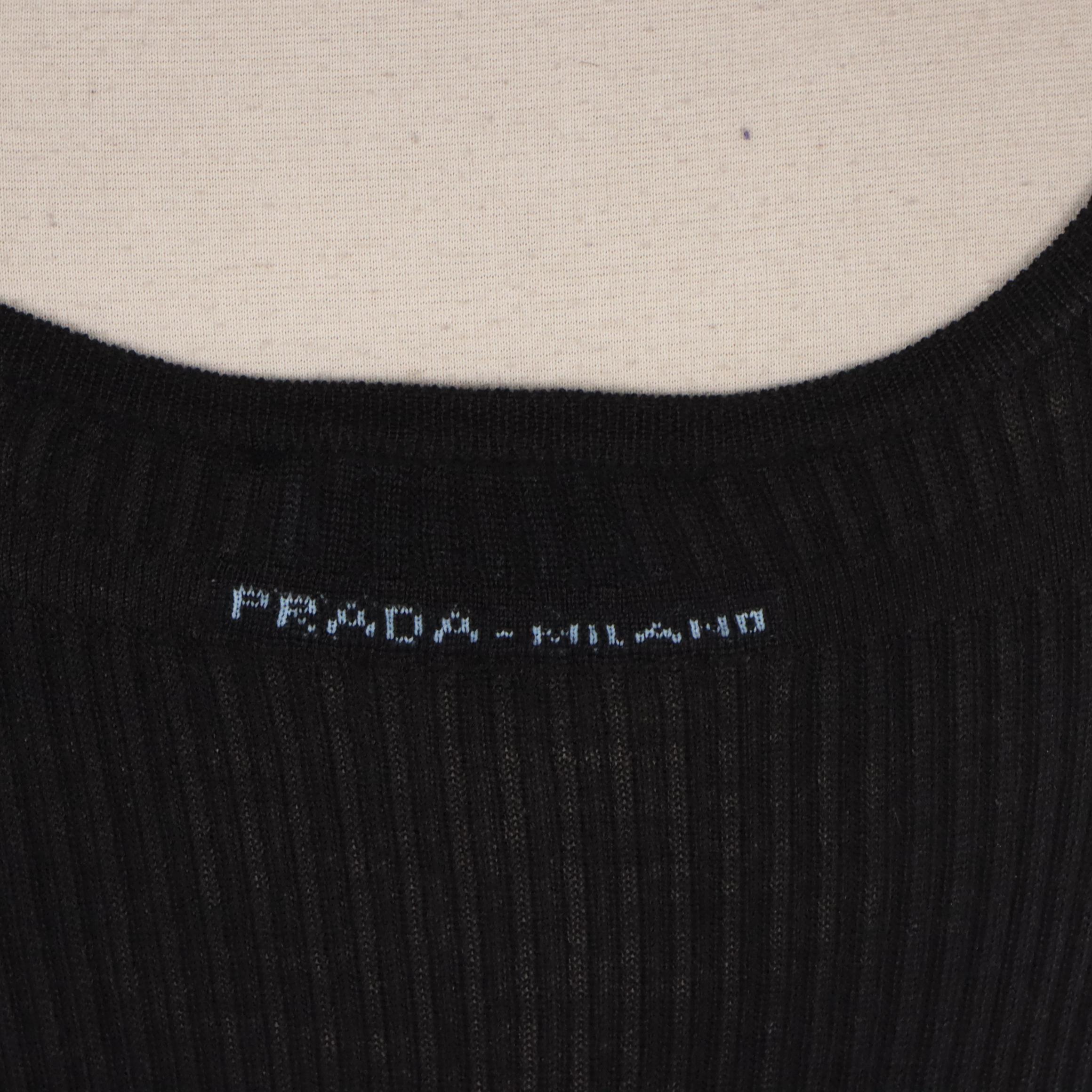 Prada Black Ribbed Knit and Pleated Sleeveless Dress