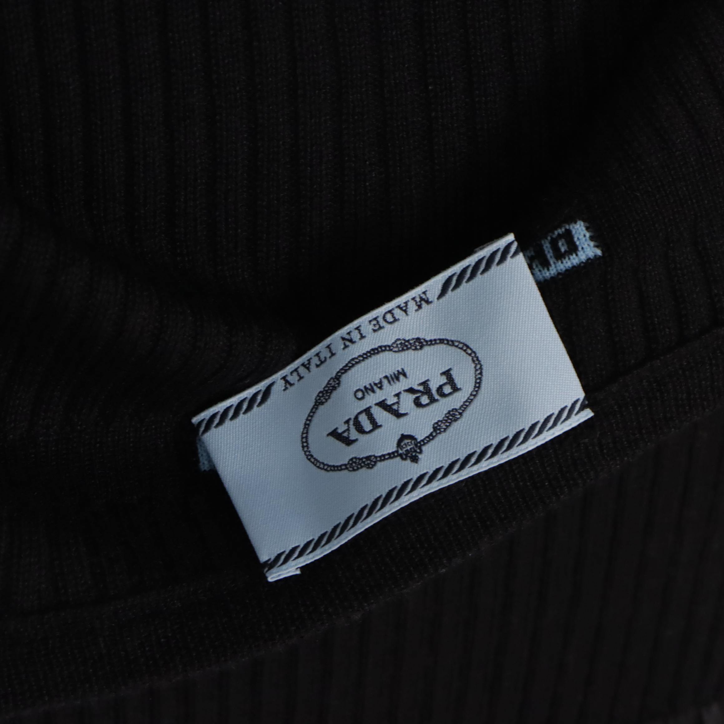 Prada Black Ribbed Knit and Pleated Sleeveless Dress