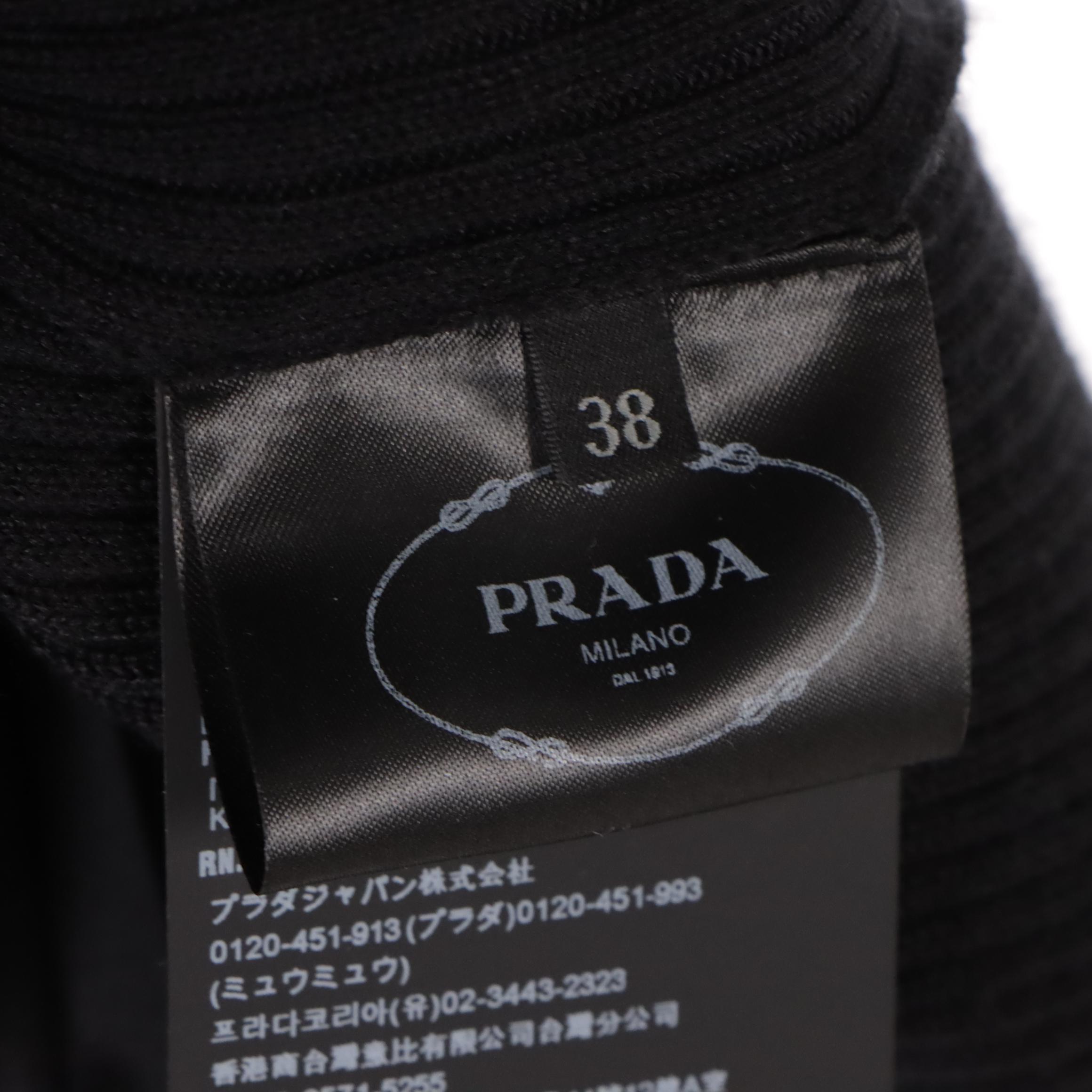 Prada Black Ribbed Knit and Pleated Sleeveless Dress